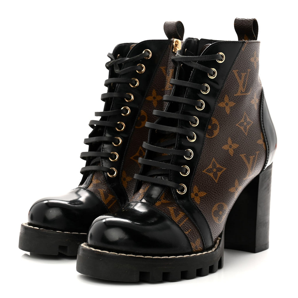 Louis Vuitton Patent Calfskin Monogram Star Trail Ankle Boots 37.5 Black