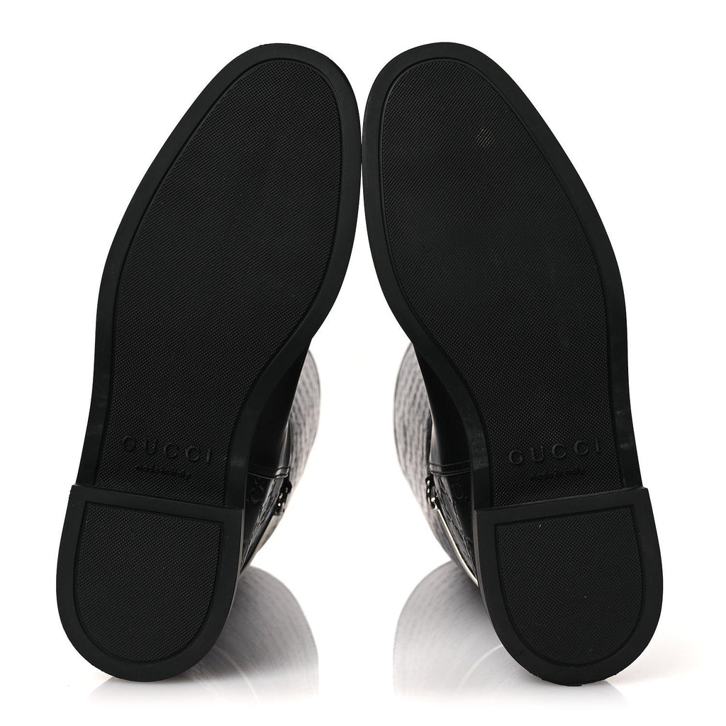 Gucci Guccissima Real Betis Glamour Calfskin Michelangelo Slim Horsebit Riding Boots 39.5 Black