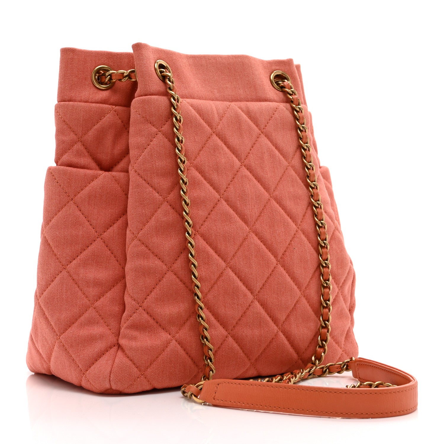 Chanel Washed Denim Quilted Small Urban Spirit Drawstring Bag Orange
