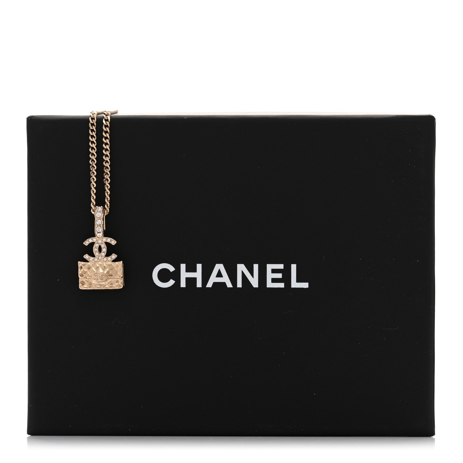 Metal Crystal Quilted Flap Bag Necklace Gold