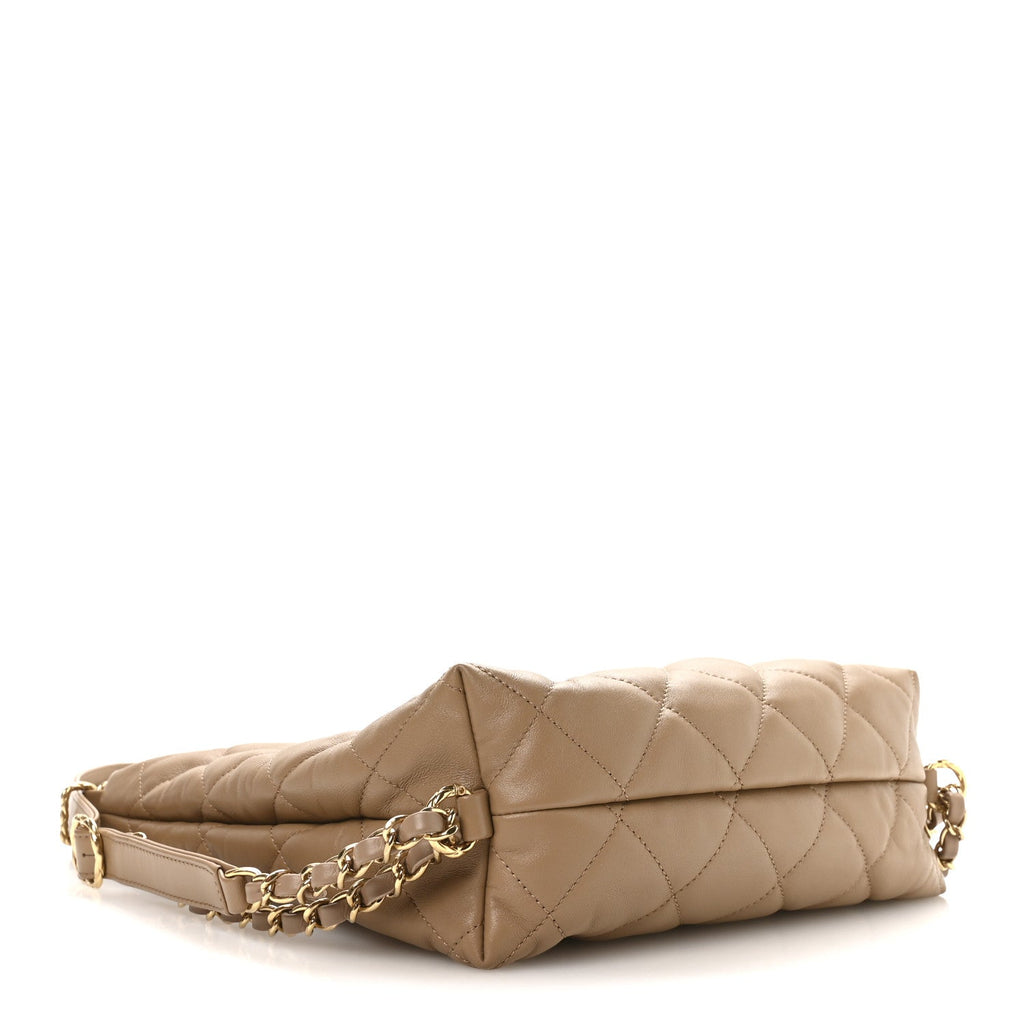 Chanel Lambskin Quilted Hobo Beige