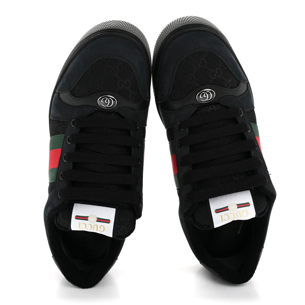 Gucci Calfskin Nylon GG Monogram Calfskin Web Mens Screener Sneakers 8.5 Black