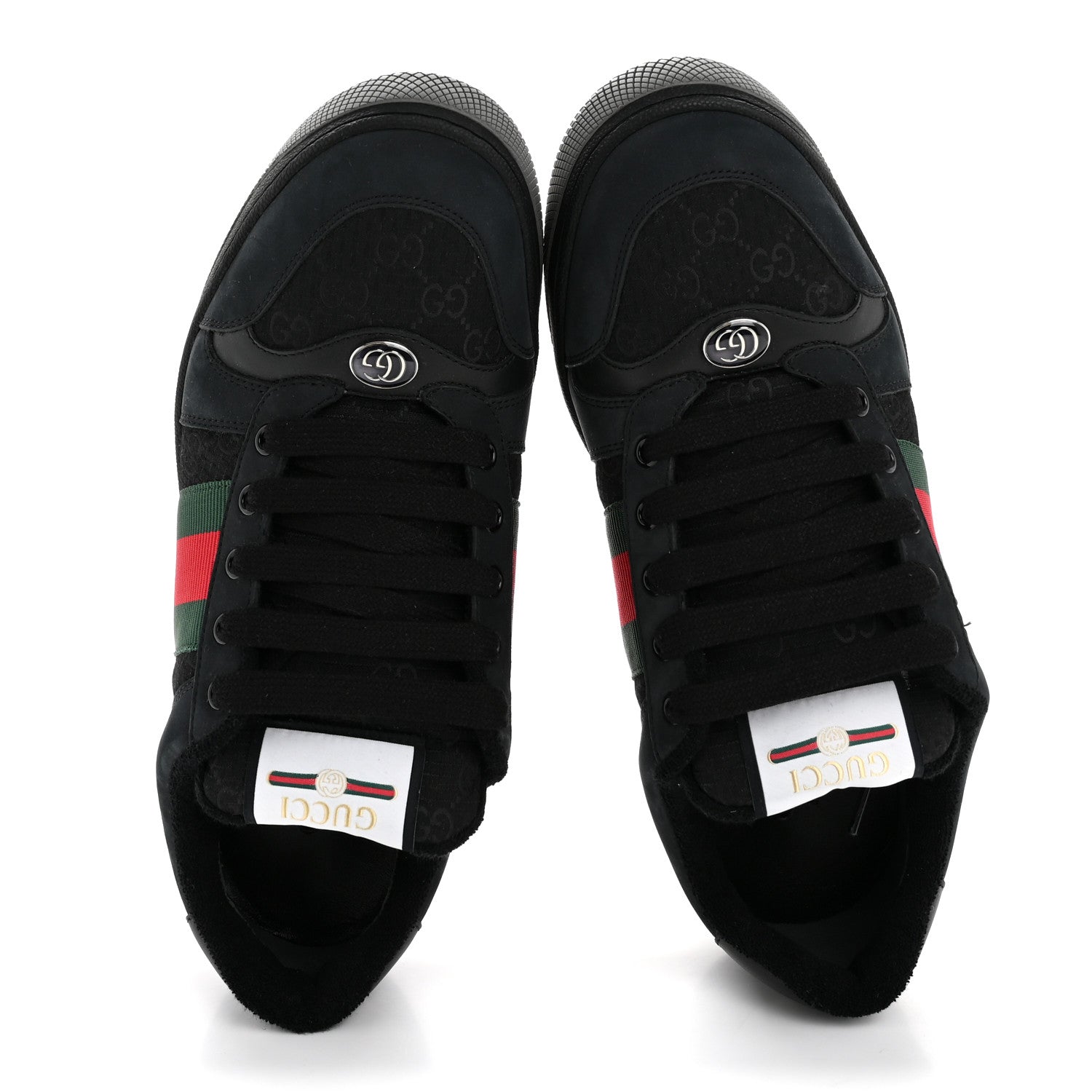 Gucci Calfskin Nylon GG Monogram Calfskin Web Mens Screener Sneakers 8.5 Black
