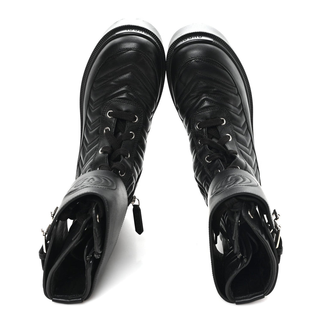 Gucci Nappa Frances GG Matelasse Platform Combat Boots 37 Black