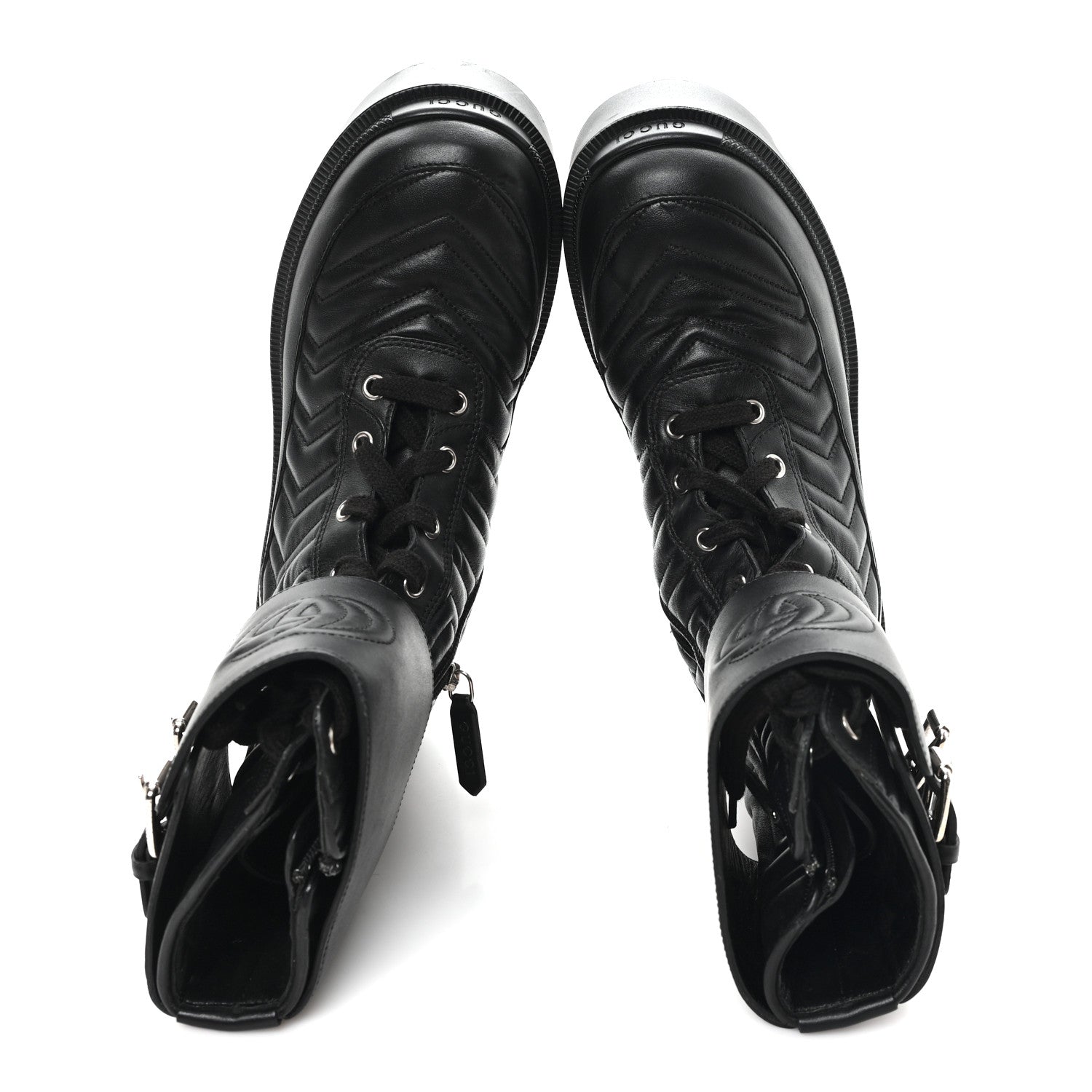 Gucci Nappa Frances GG Matelasse Platform Combat Boots 37 Black