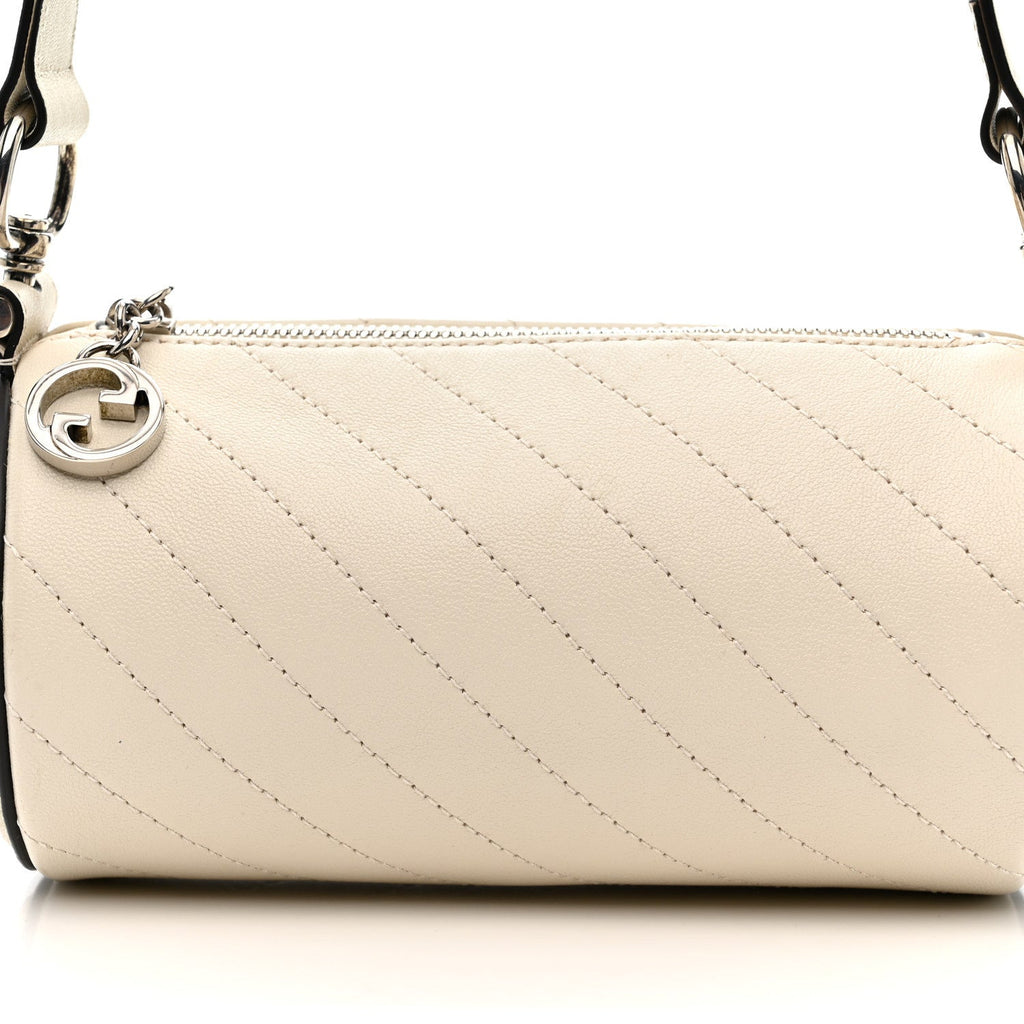 Gucci Sakai Be Green Calfskin Diagonal Stitched Mini Blondie Barrel Shoulder Bag Mystic White