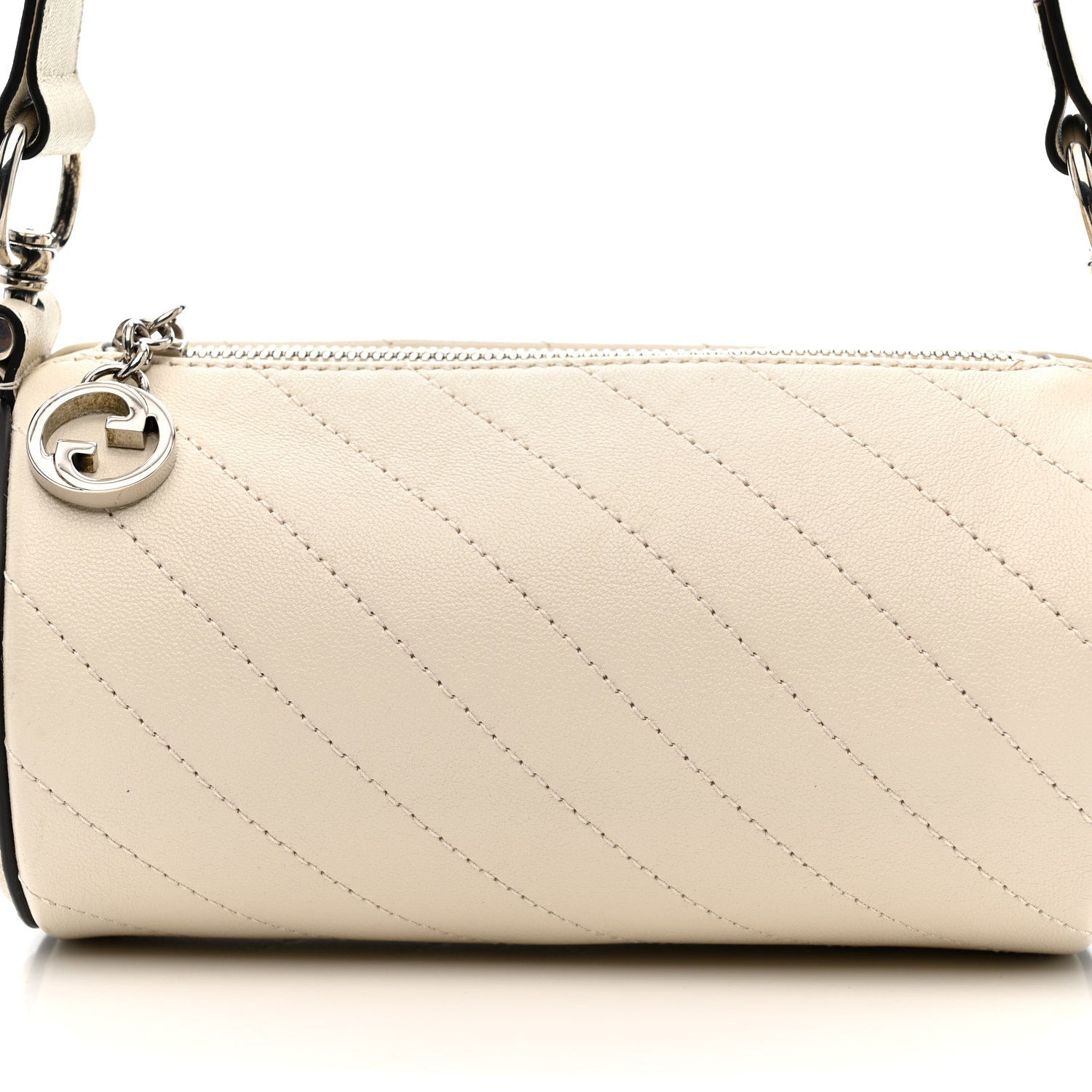 Gucci Sakai Be Green Calfskin Diagonal Stitched Mini Blondie Barrel Shoulder Bag Mystic White