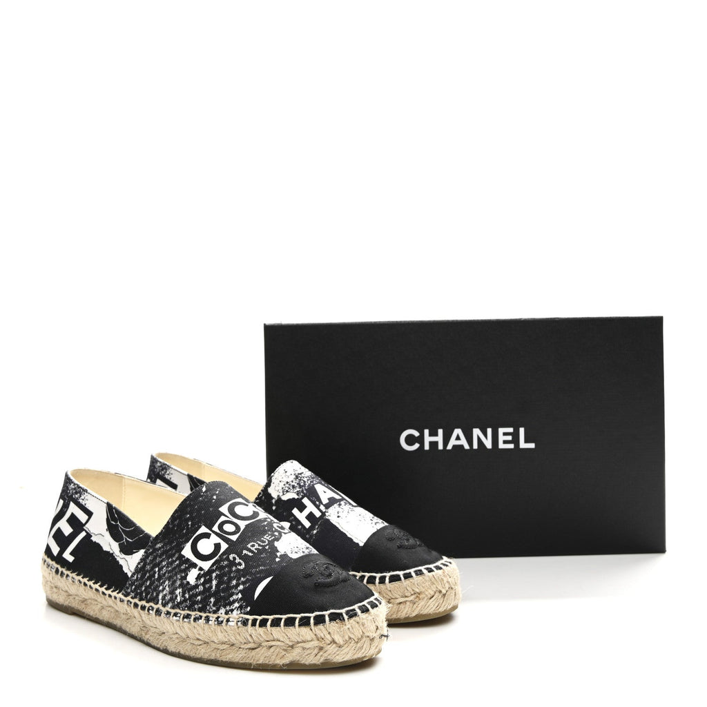 Printed Canvas Grosgrain 31 Rue Cambon Espadrilles 38 Black White