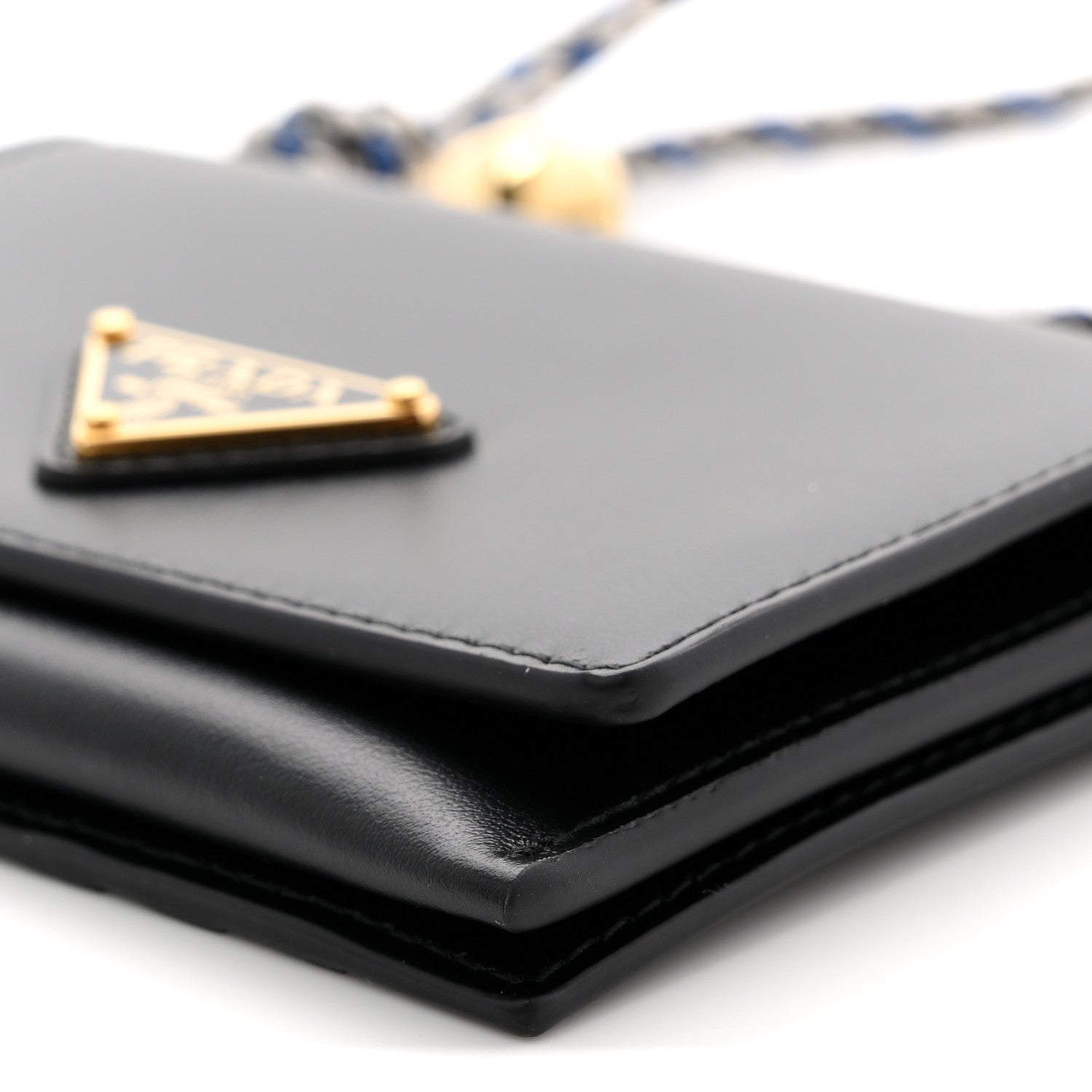 Prada Vitello Card Holder With Braided Strap Black