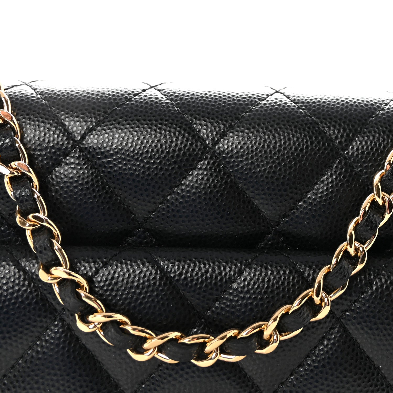 Chanel Caviar Quilted Pocket Clutch With Chain WOC Black