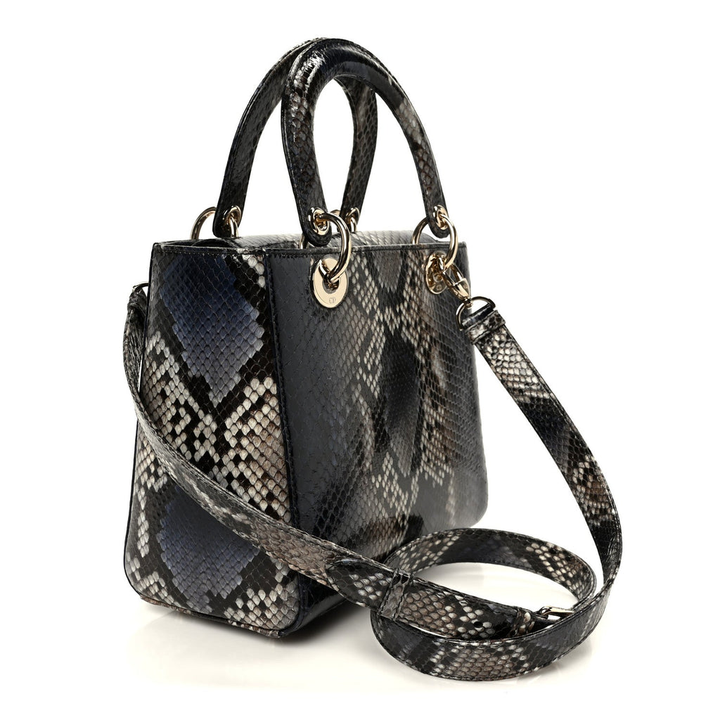 Christian Dior Snakeskin Small Lady Dior Bleu Multicolor