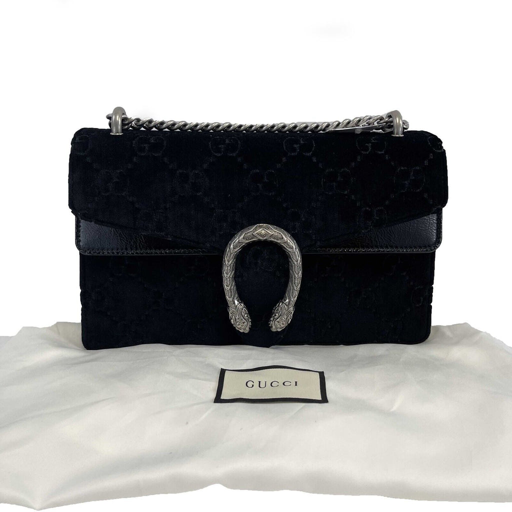 GUCCI - NEW Black / Silver Velvet Embossed GG Dionysus Small Shoulder Bag