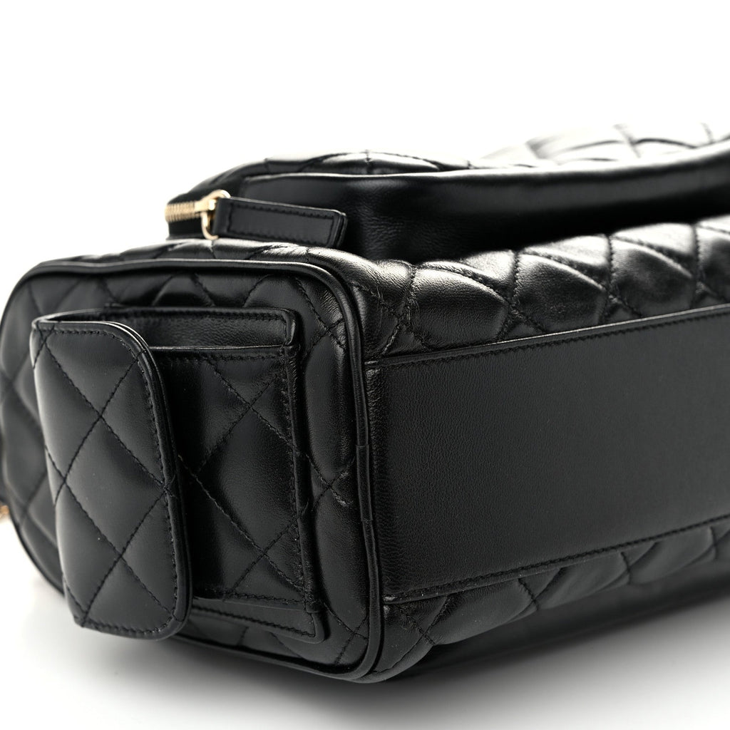 Chanel Shiny Crumpled Lambskin Quilted Medium Preppy Pocket Camera Case Black