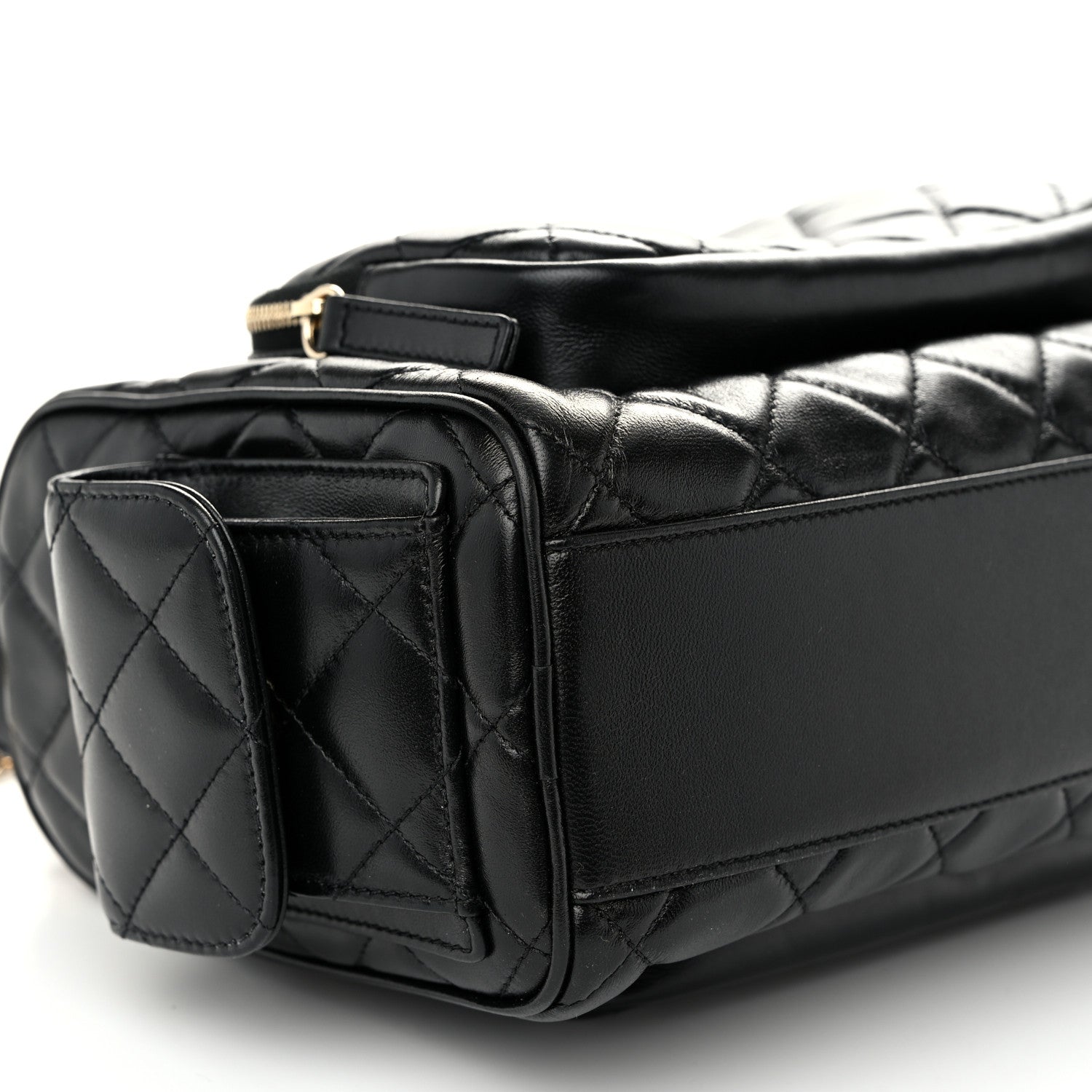Chanel Shiny Crumpled Lambskin Quilted Medium Preppy Pocket Camera Case Black
