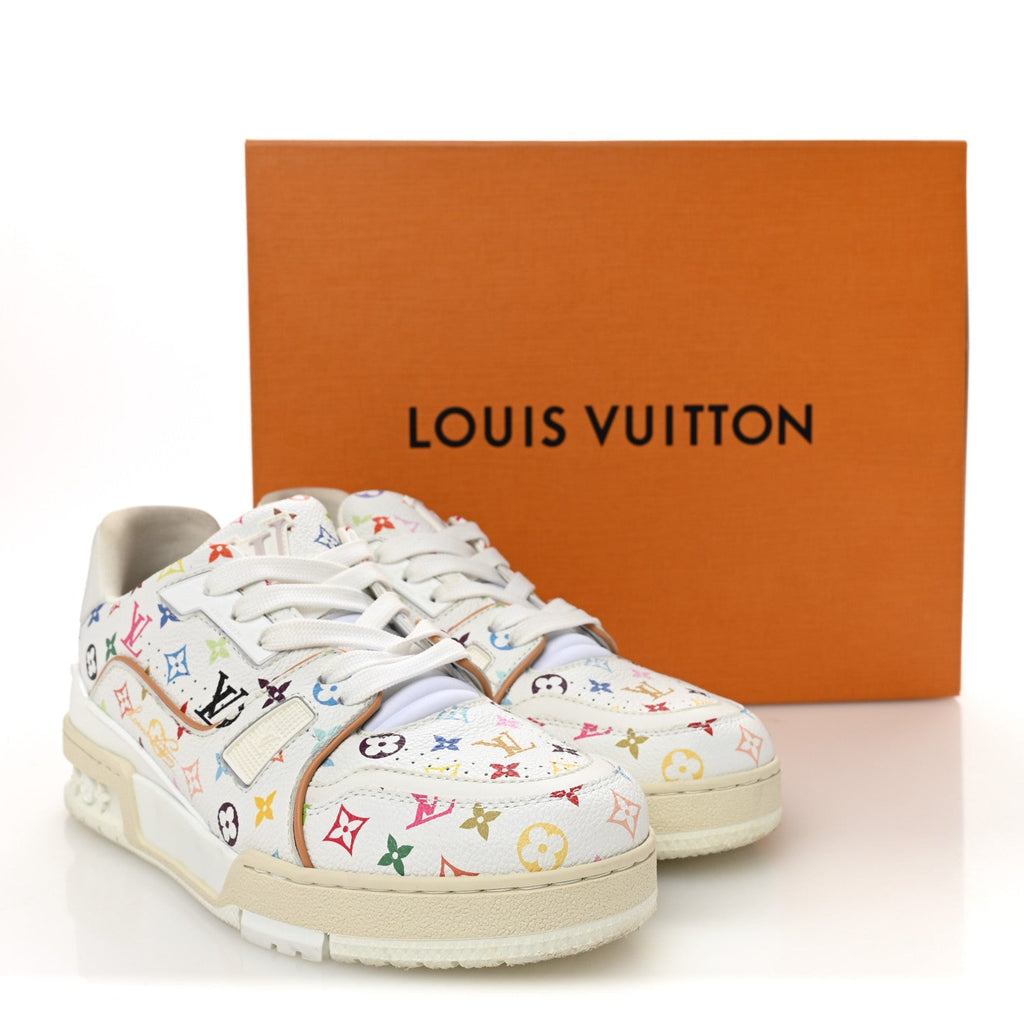 Louis Vuitton LV X TM Calfskin Monogram Multicolor Womens LV Trainer Sneakers 38 White