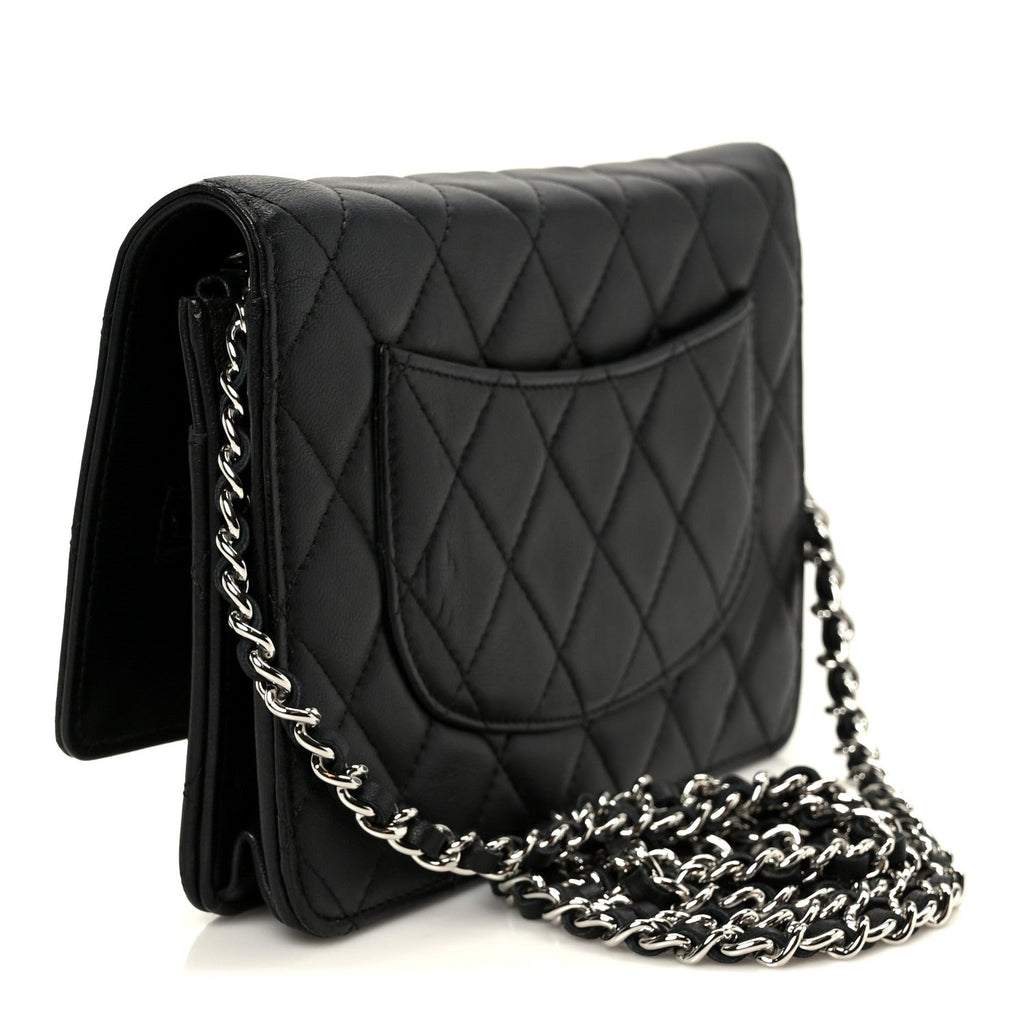 Chanel Lambskin Quilted Wallet On Chain WOC Black