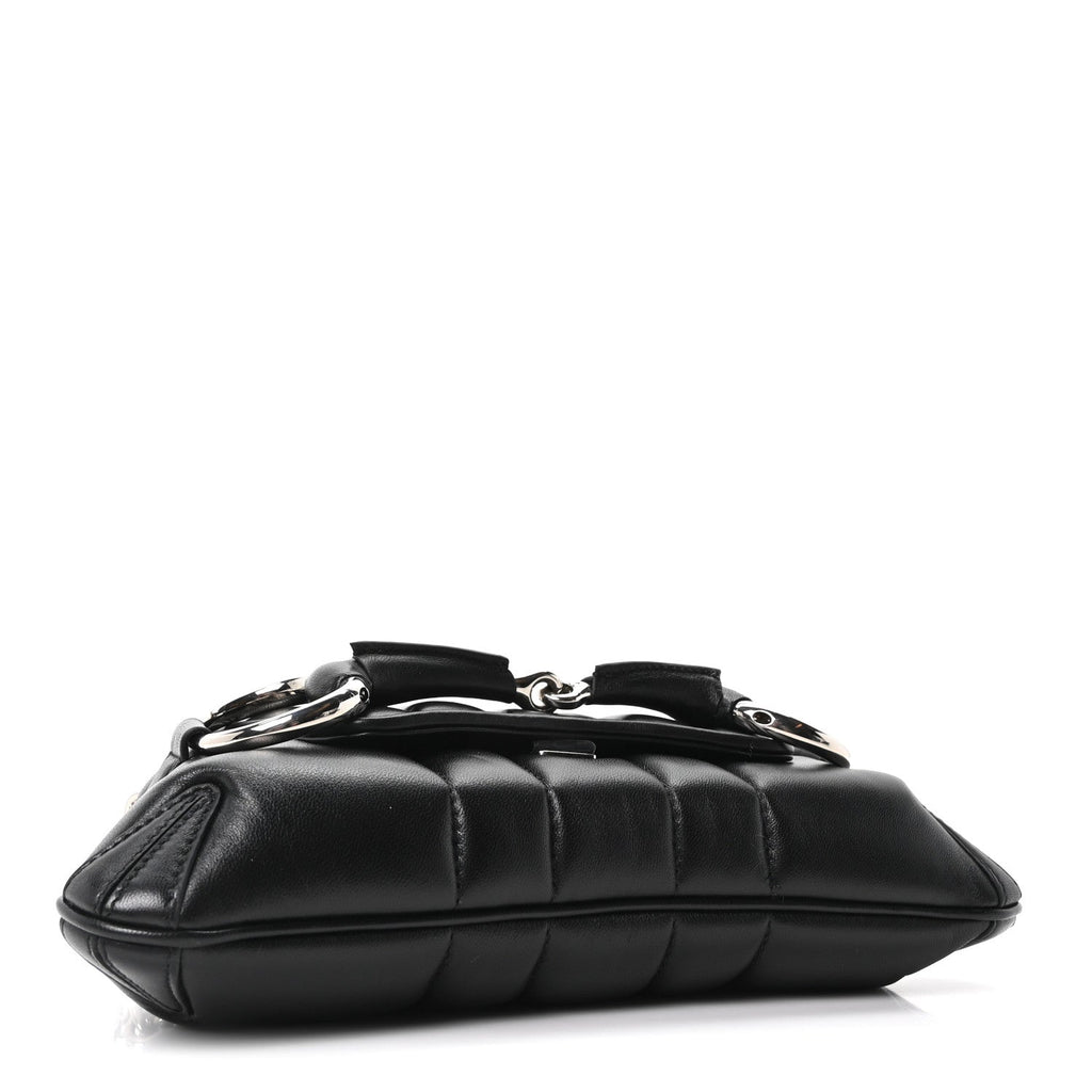 Gucci Nappa Vertical Matelasse Small Maxi Horsebit Chain Shoulder Bag Black