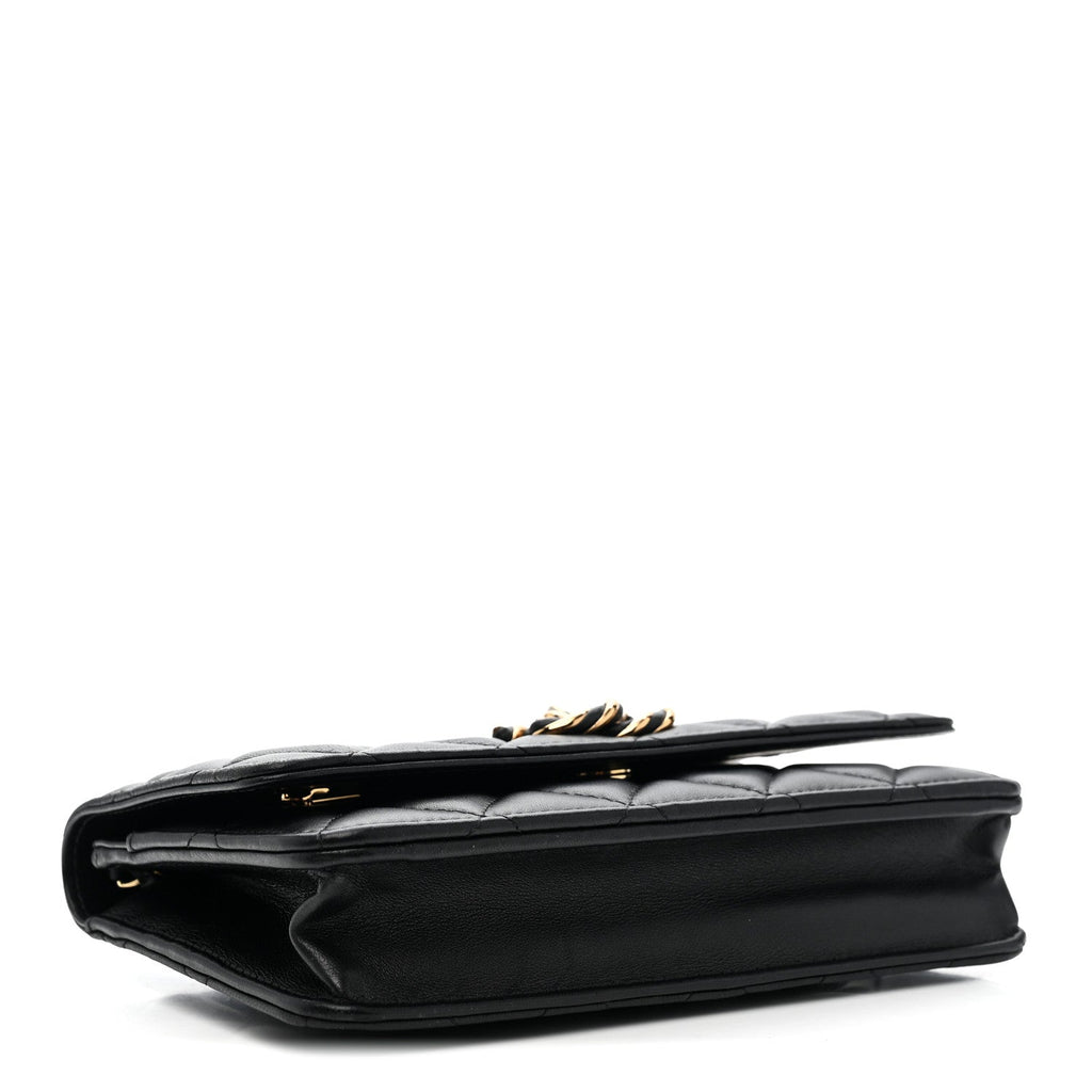 Chanel Lambskin Quilted Twisted CC Wallet On Chain WOC Black