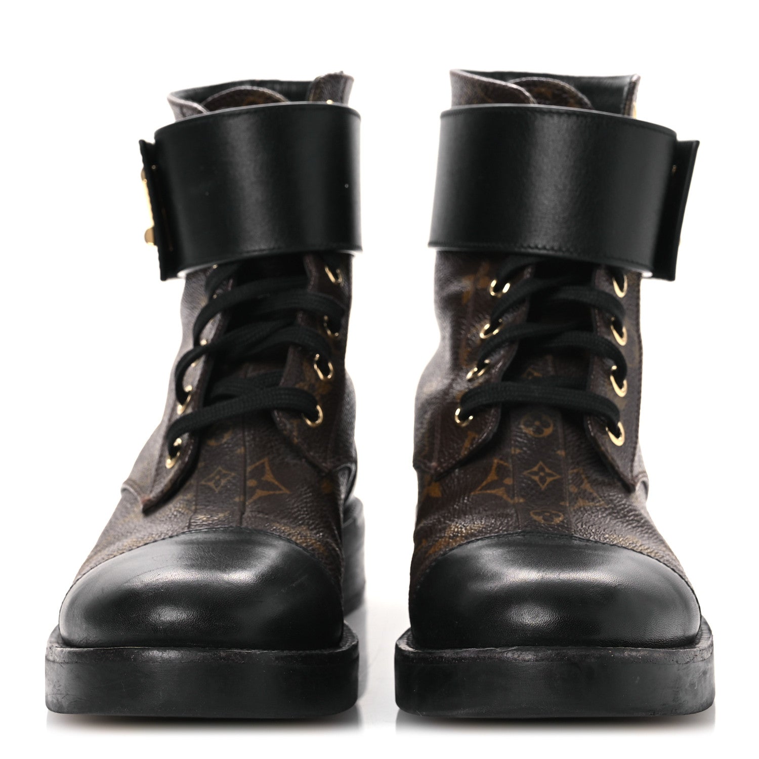 Louis Vuitton Calfskin Monogram Wonderland Flat Ranger Boots 36.5 Black