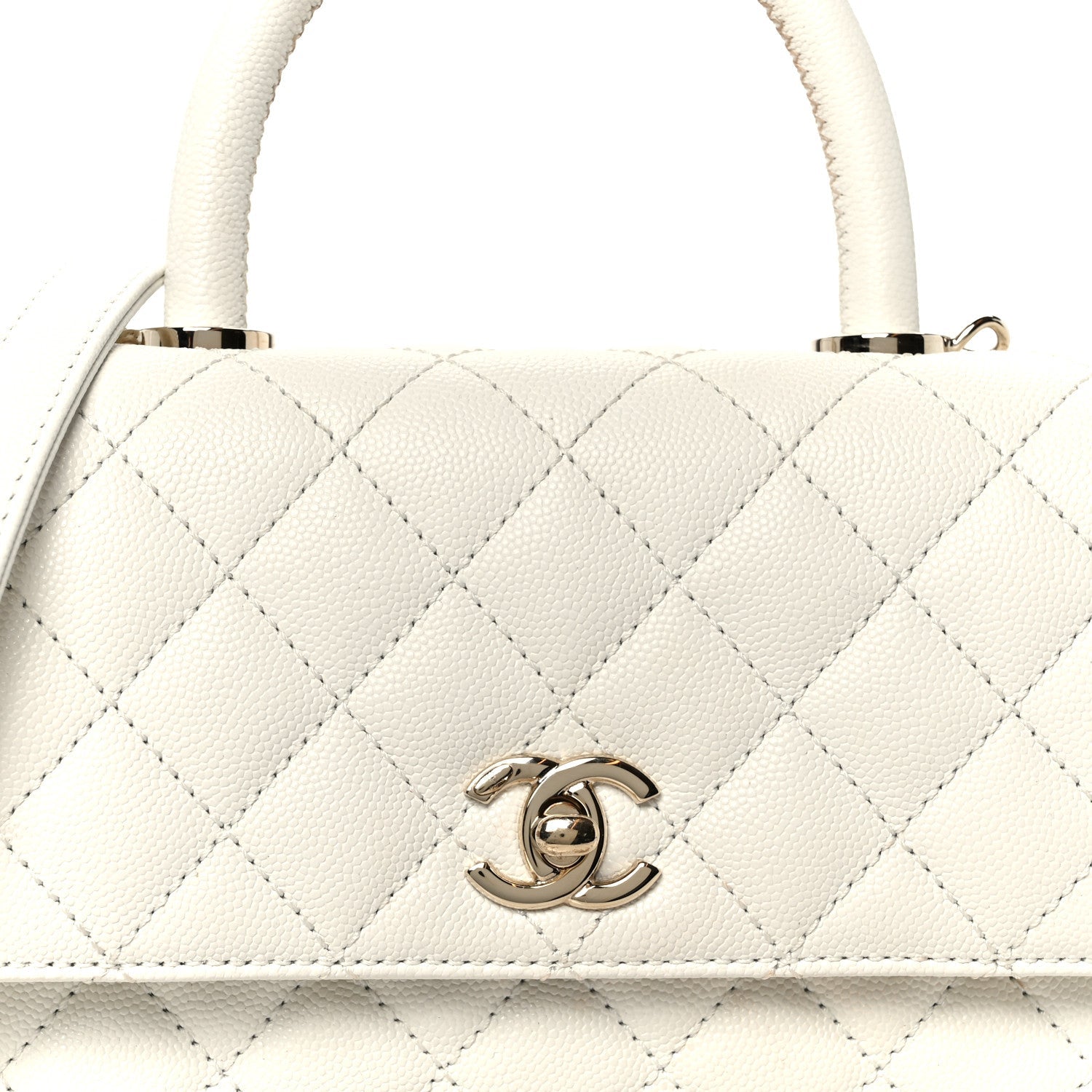 Chanel Caviar Quilted Mini Coco Handle Flap White