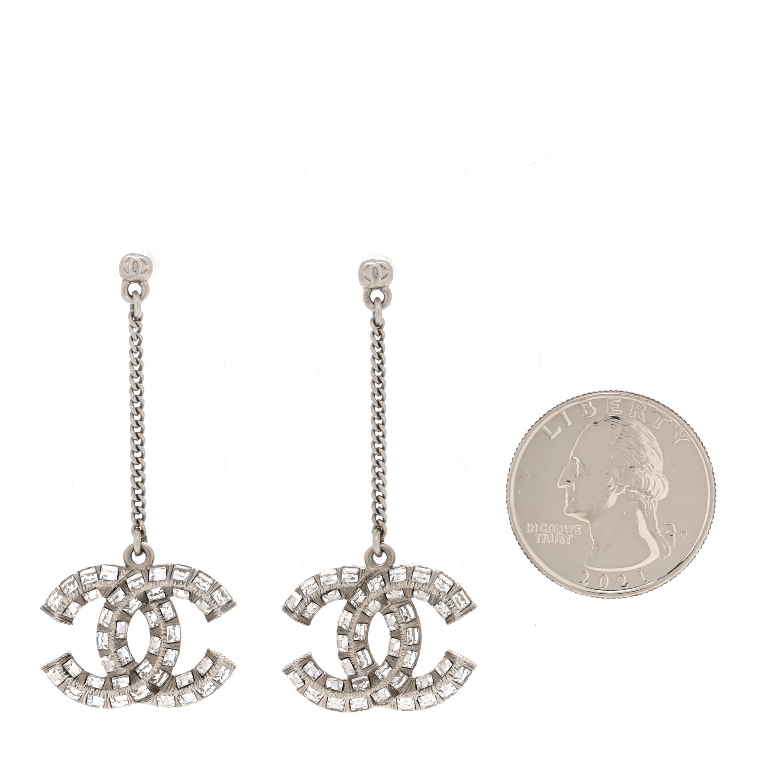 Baguette Crystal CC Drop Earrings Silver