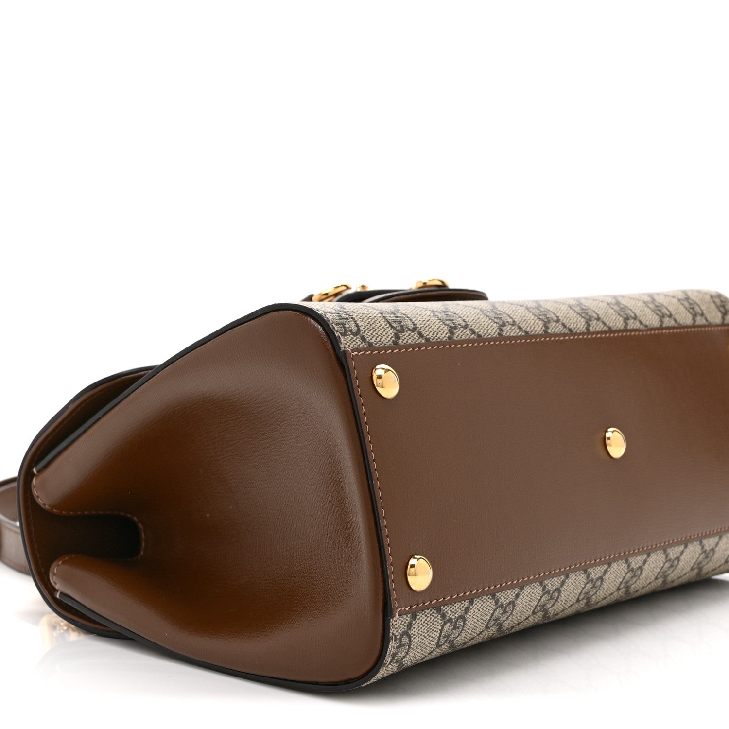 Gucci GG Supreme Monogram Calfskin Medium Horsebit 1955 Top Handle Bag Beige Ebony Brown Sugar