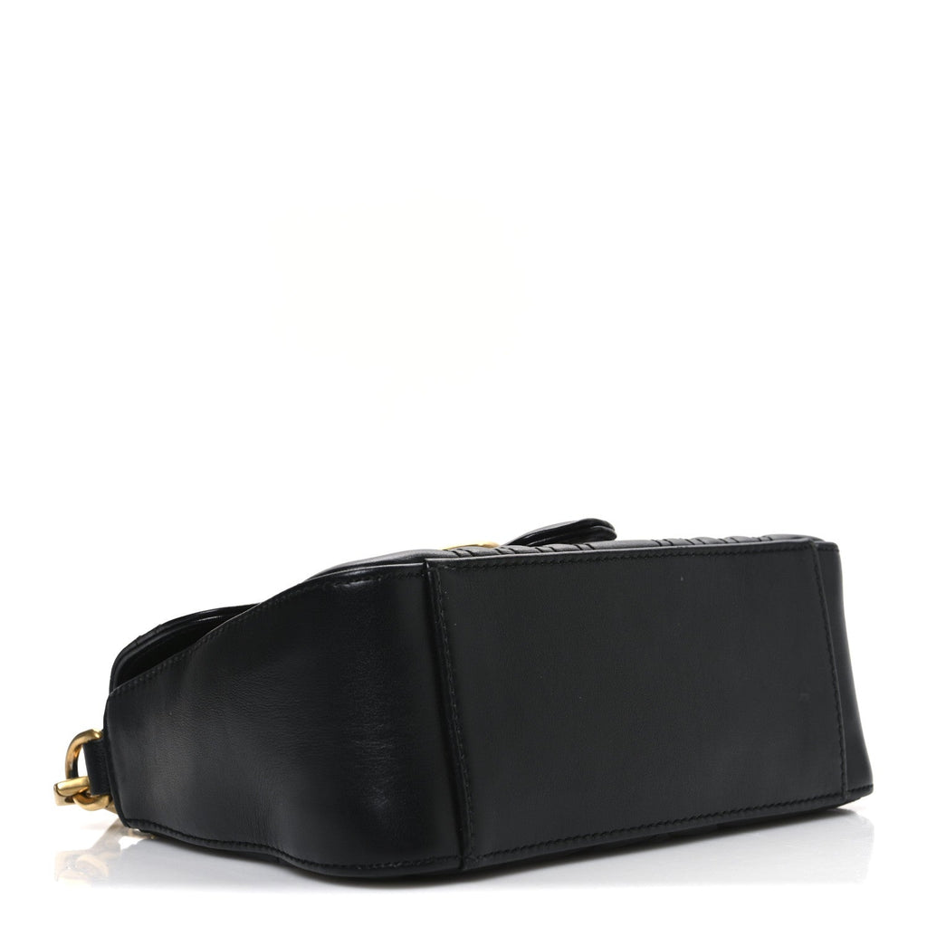 Gucci Calfskin Matelasse Mini GG Marmont Top Handle Shoulder Bag Black