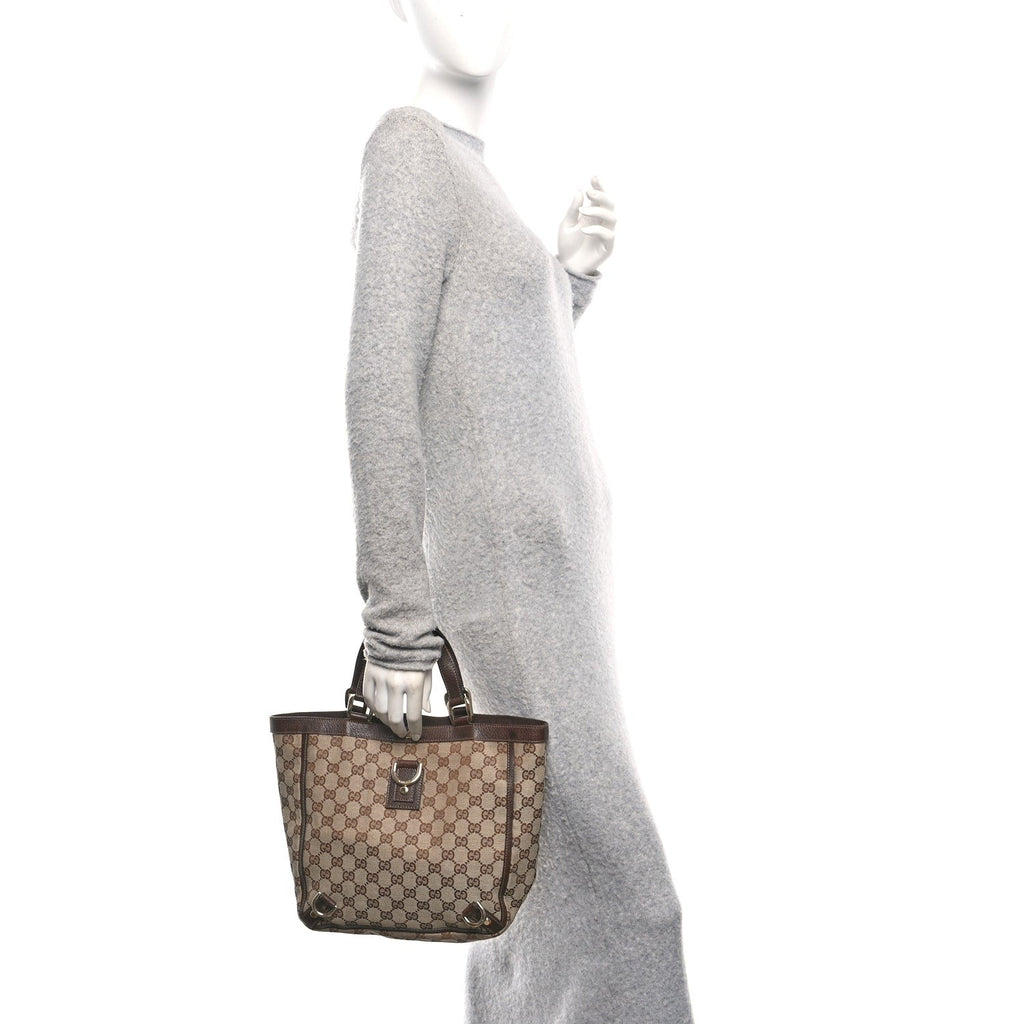 Gucci Monogram Small Gold D Ring Tote Brown
