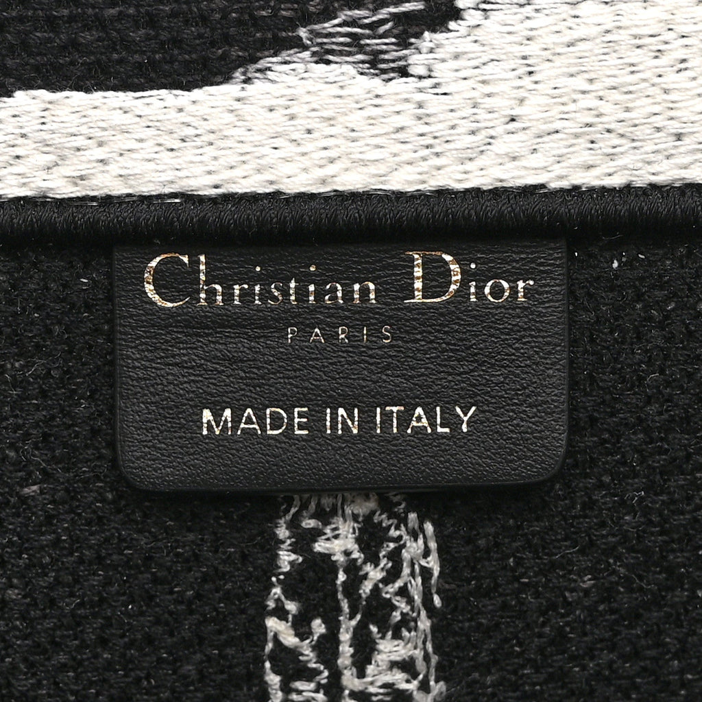 Christian Dior Canvas Embroidered Medium Paris Book Tote Black White