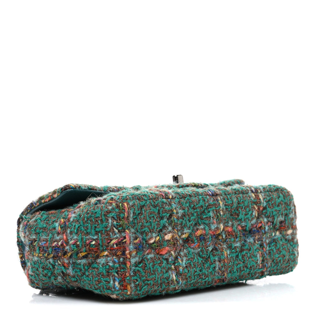 Chanel Tweed Quilted Mini Rectangular Flap Green