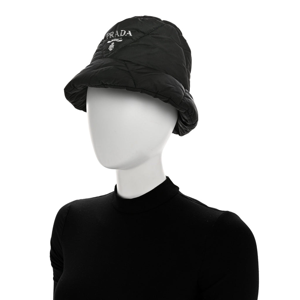 Prada Nylon Triangle Quilted Padded Bucket Hat M Black