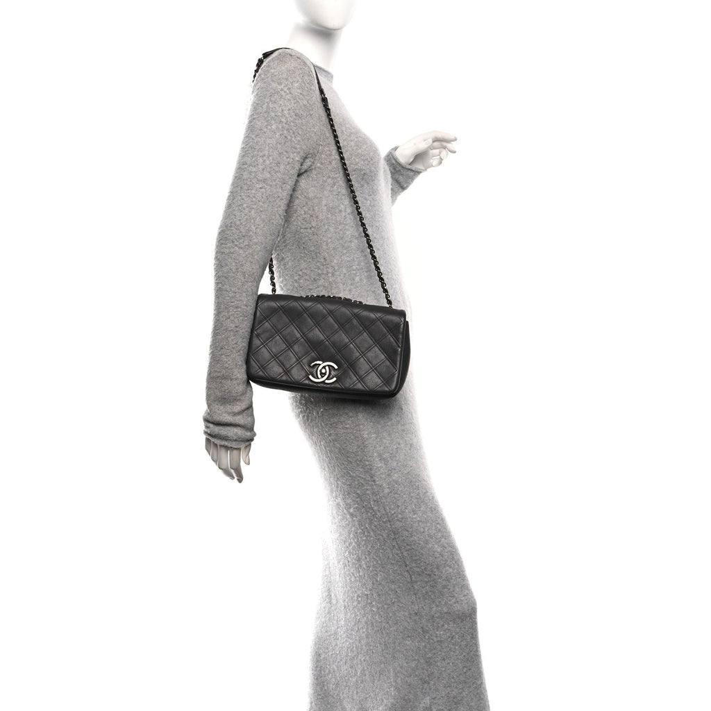 Chanel Calfskin Diamond Embossed Medium New Chic Flap Dark Grey