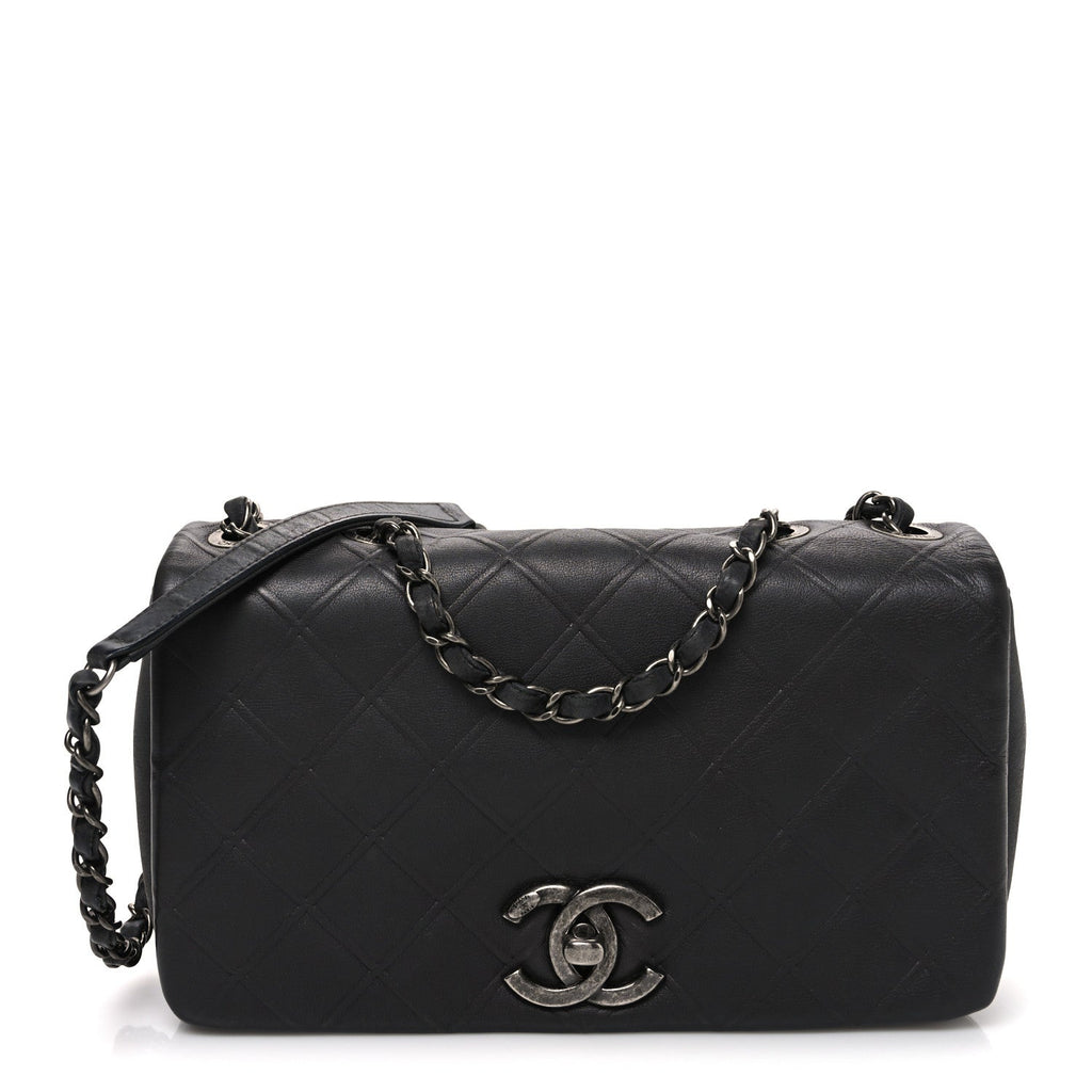 Chanel Calfskin Diamond Embossed Medium New Chic Flap Dark Grey