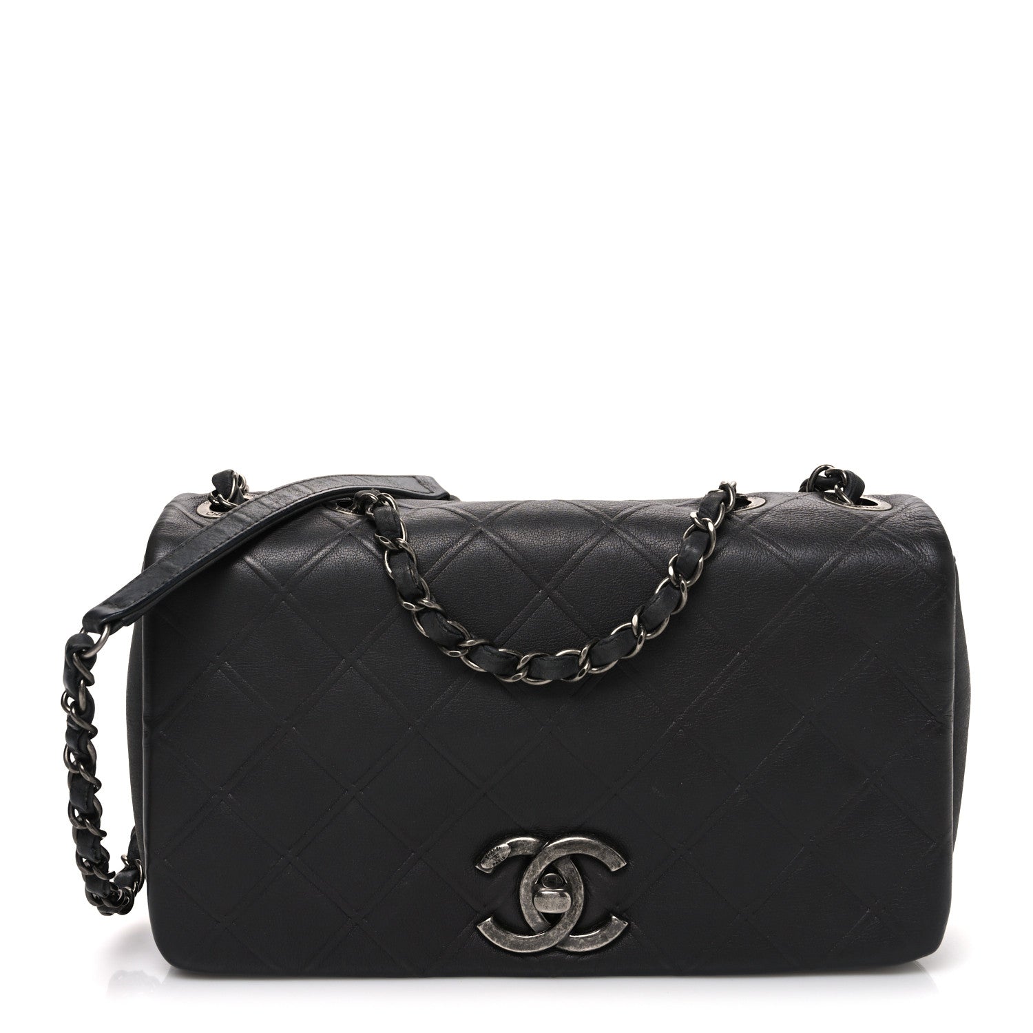 Chanel Calfskin Diamond Embossed Medium New Chic Flap Dark Grey