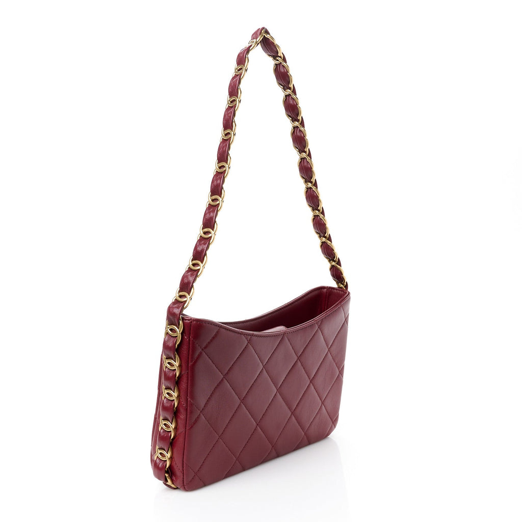 Chanel Lambskin Quilted Small CC Links Hobo Burgundy