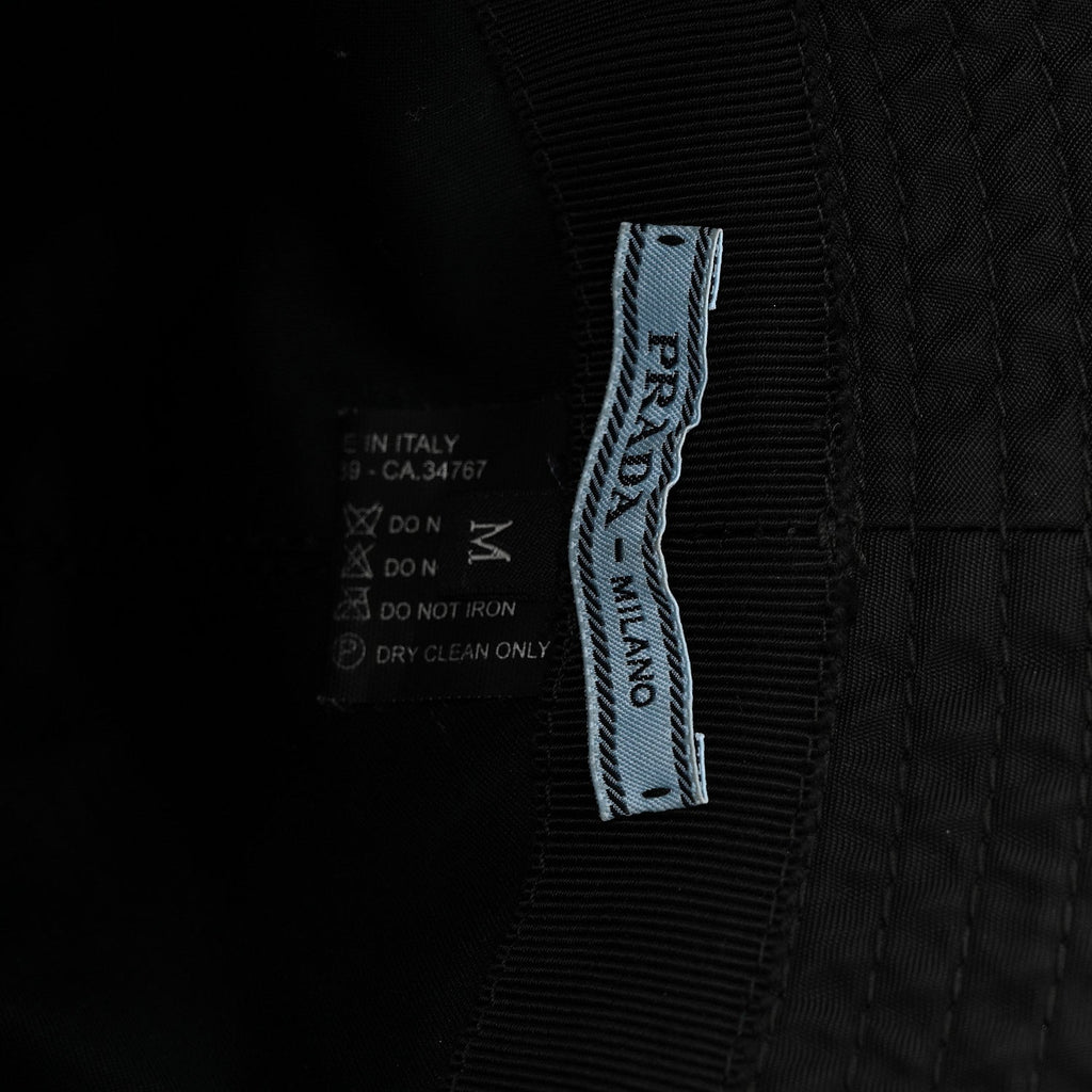 Prada Re-Nylon Metal Triangle Logo Womens Bucket Hat M Black