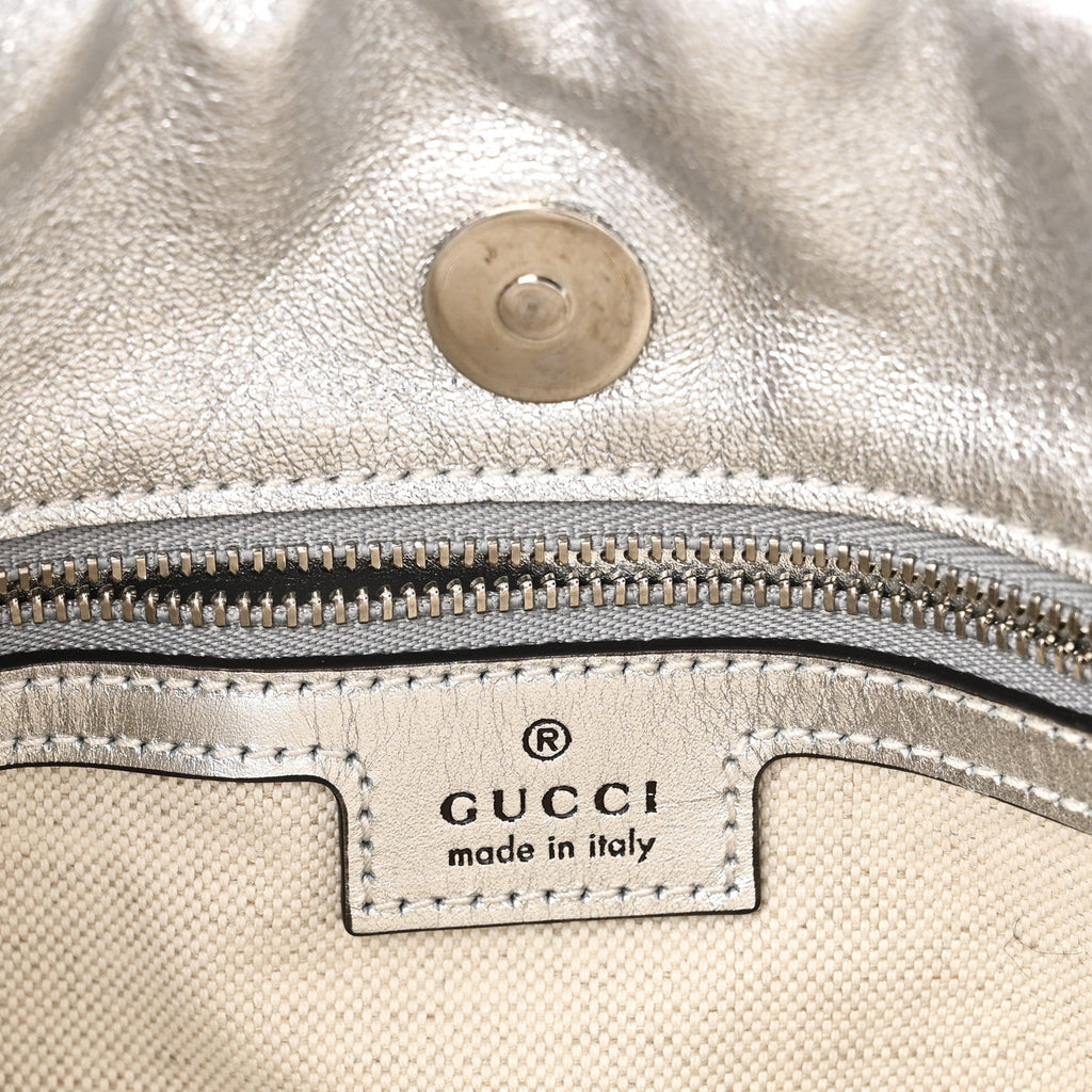 Gucci Sakai Be Green Calfskin Diagonal Stitched Small Blondie Tote Silver