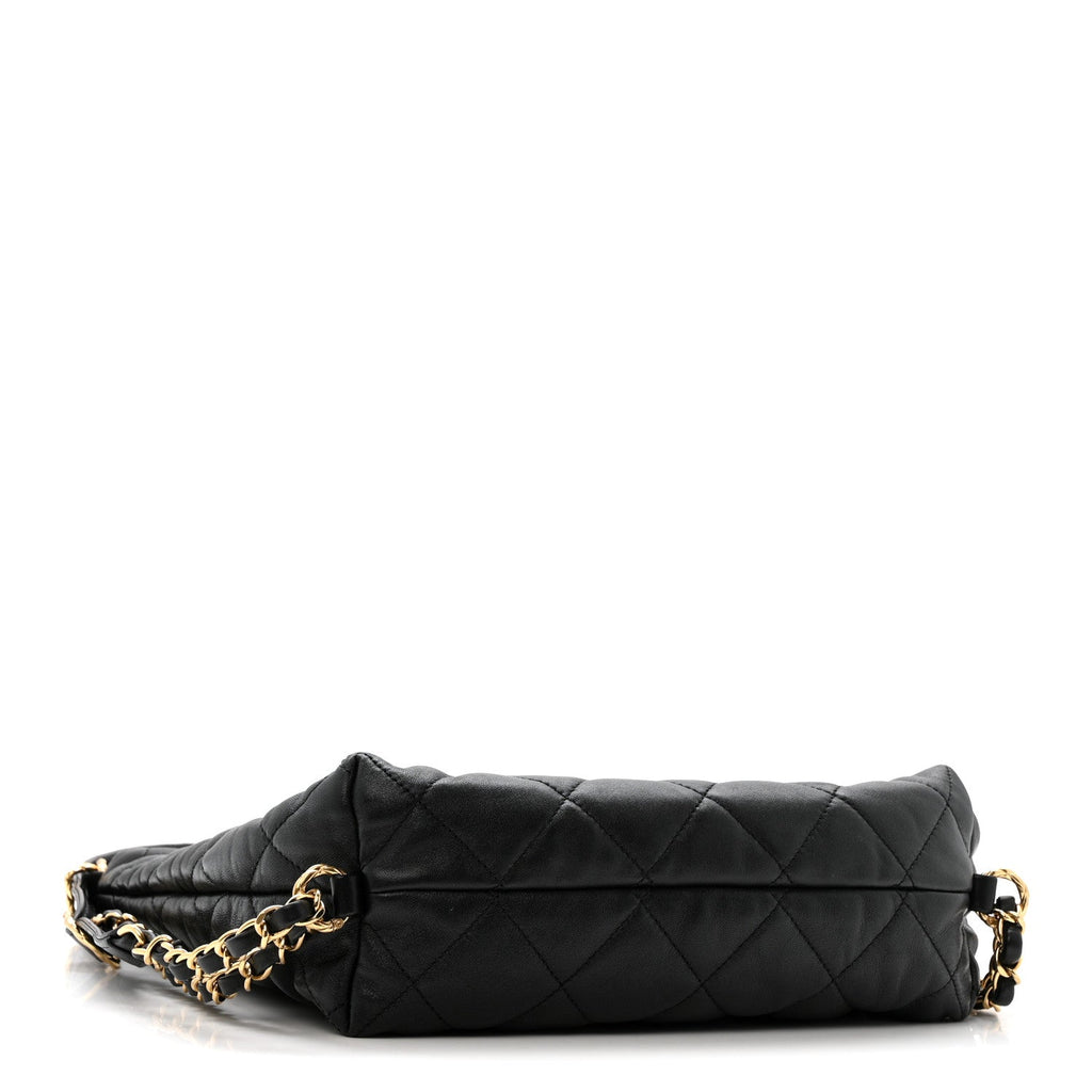 Chanel Lambskin Quilted Maxi Hobo Black