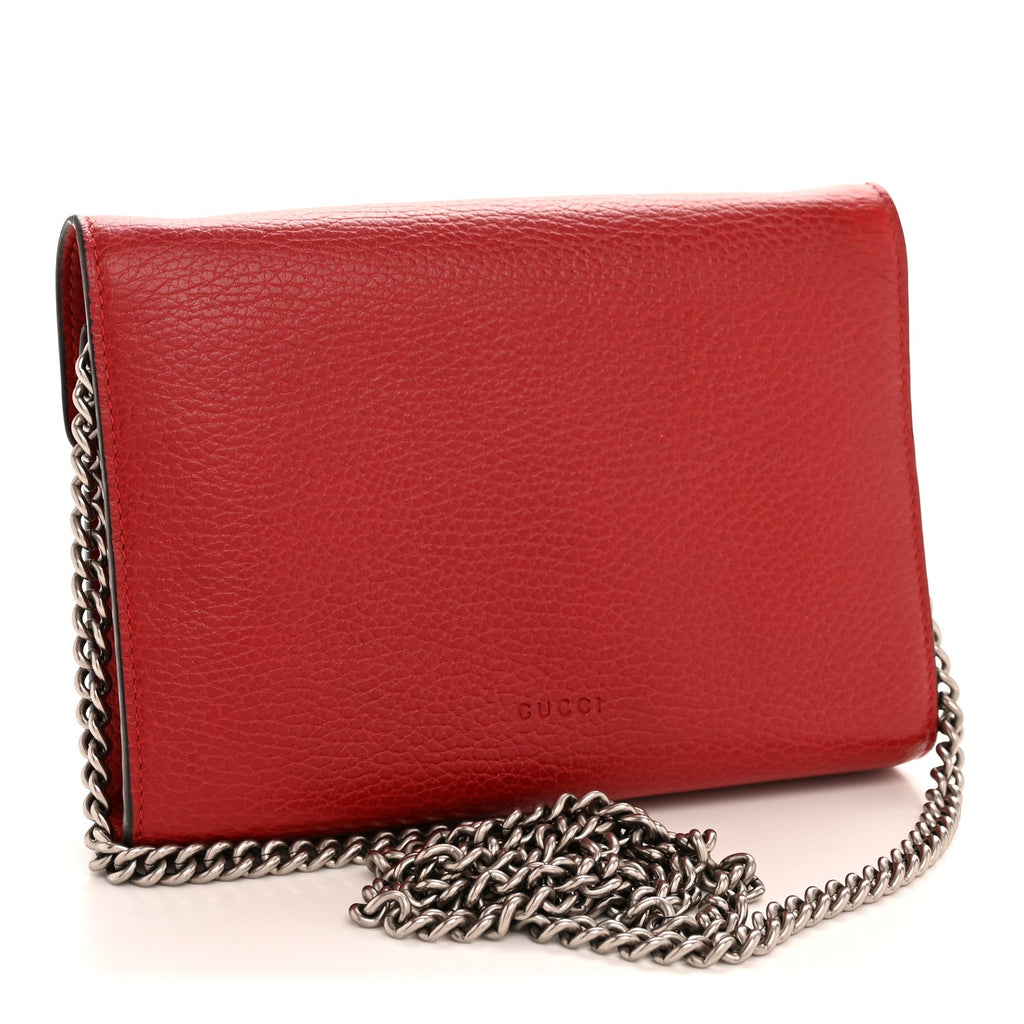 Gucci Calfskin Mini Dionysus Chain Wallet Hibiscus Red