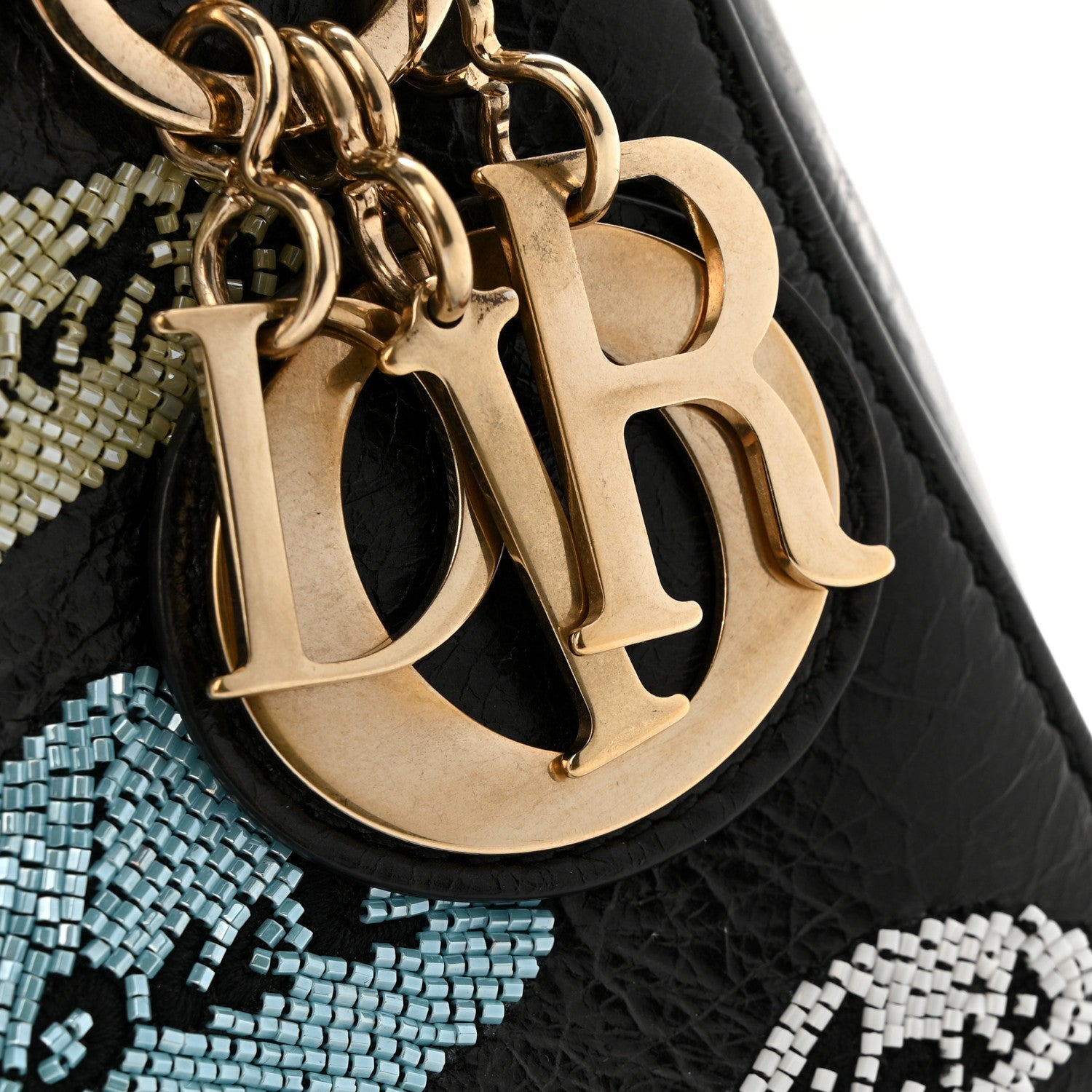 Christian Dior Calfskin Beaded Mini Lady Dior Black