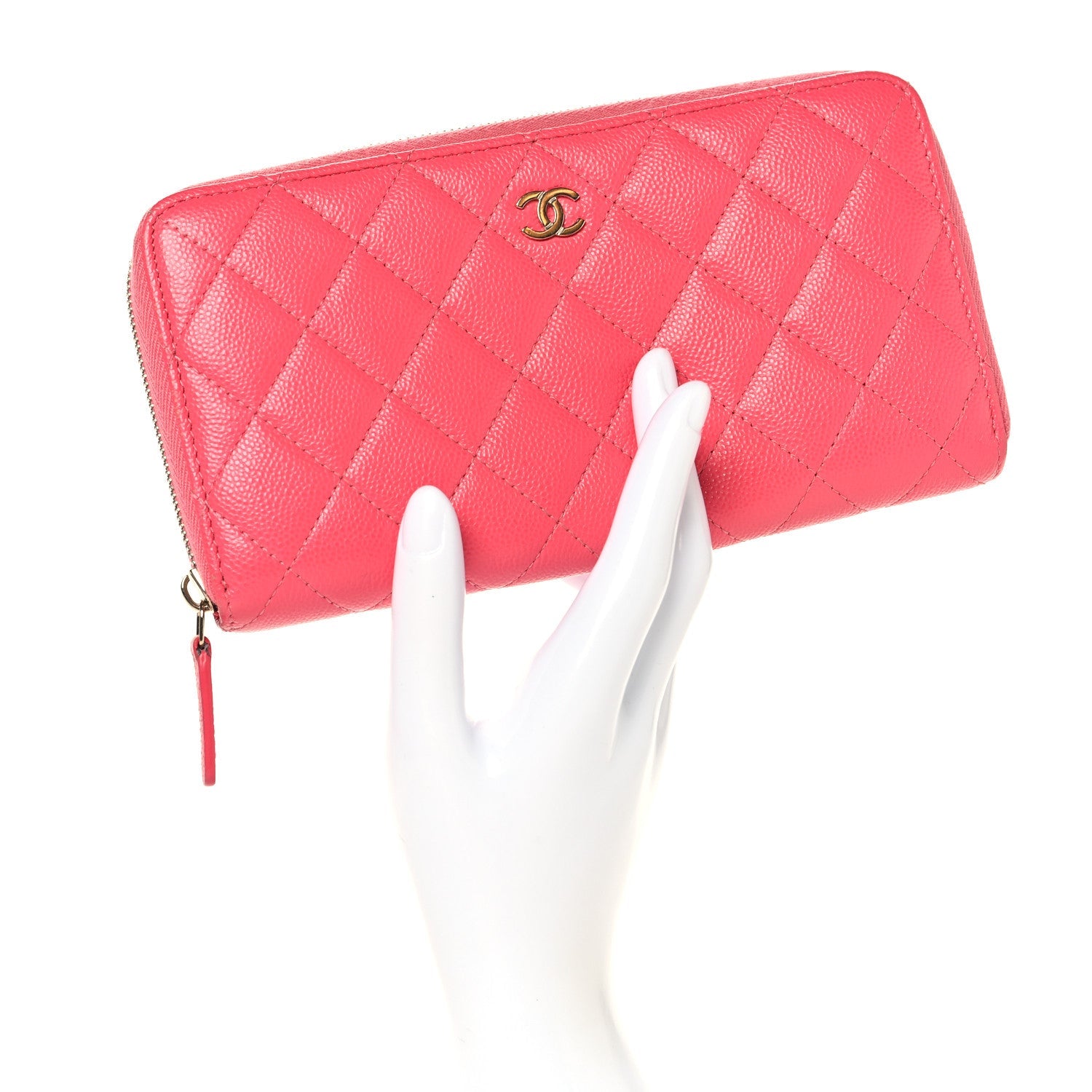 Caviar Quilted Large Gusset Zip Around Wallet Rose