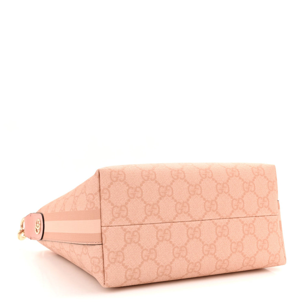 Gucci GG Supreme Monogram Textured Calfskin Web Super Mini Ophidia Shoulder Bag Pink