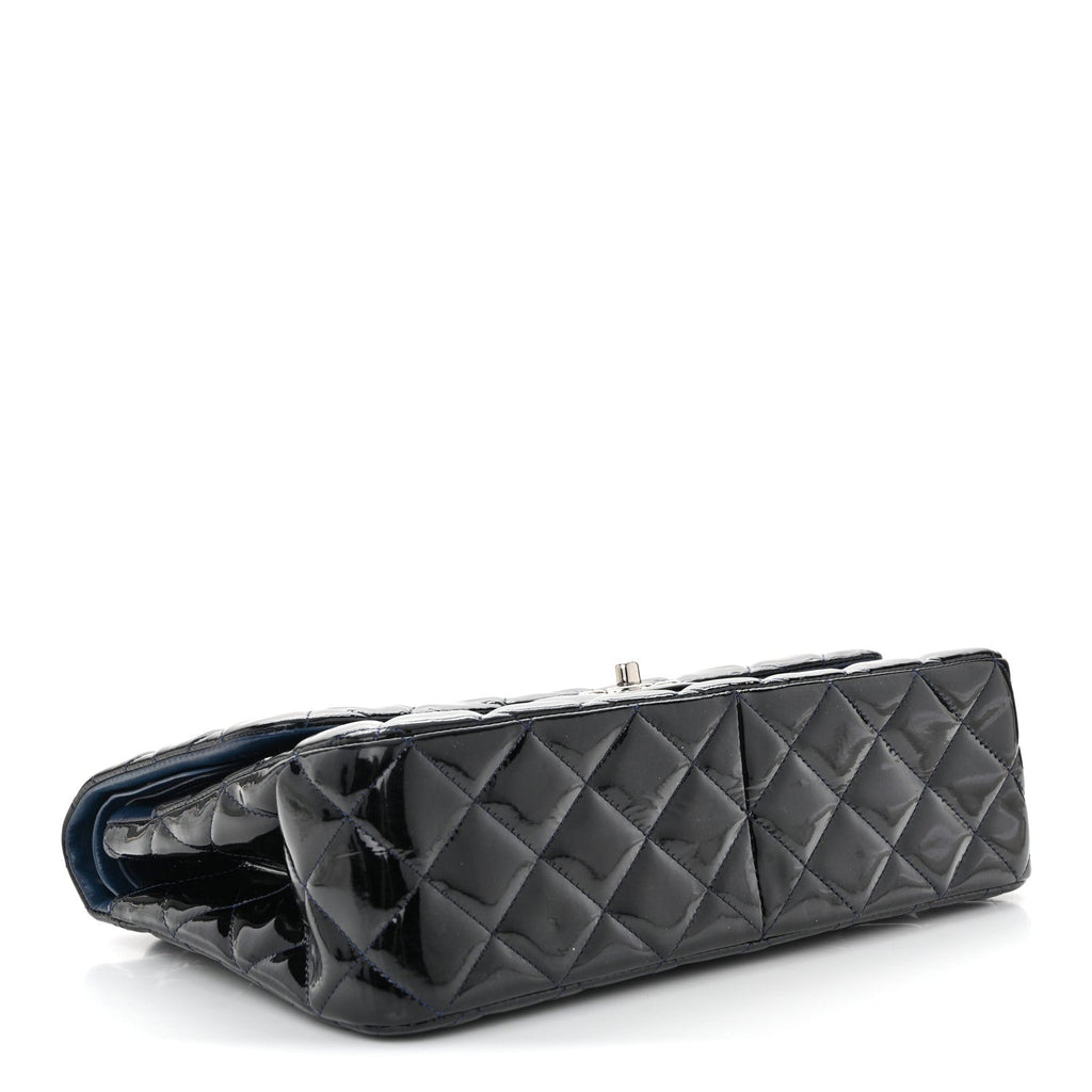 Chanel Patent Quilted Jumbo Double Flap Dark Blue