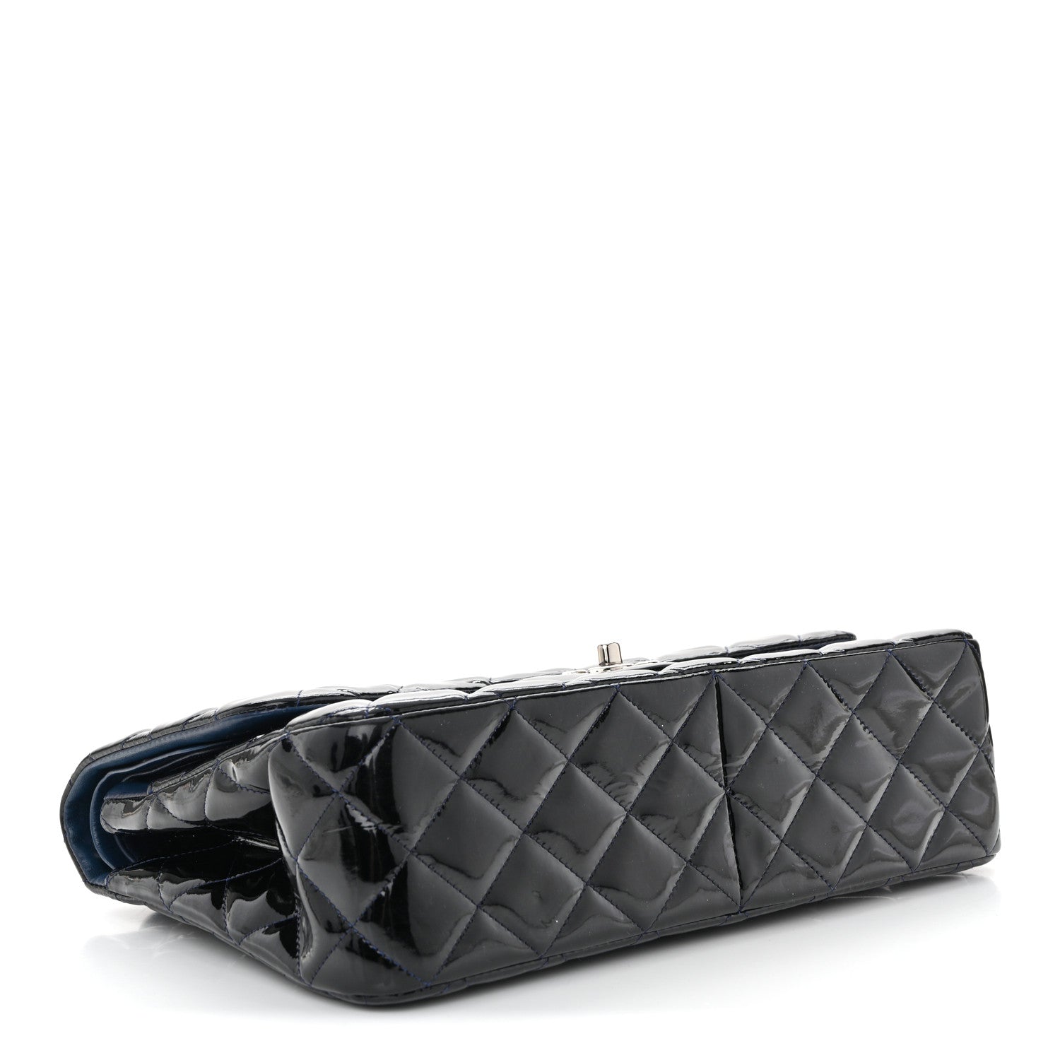 Chanel Patent Quilted Jumbo Double Flap Dark Blue