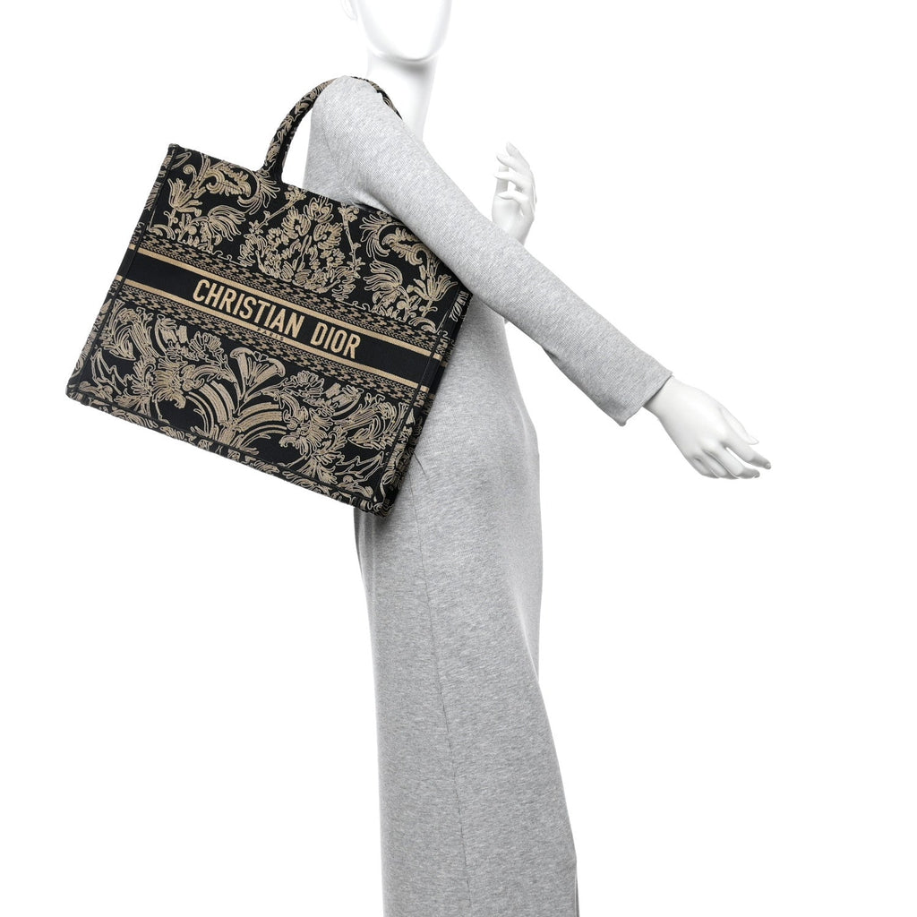 Christian Dior Canvas Embroidered Large Ornamental Cornely Effect Book Tote Black Beige