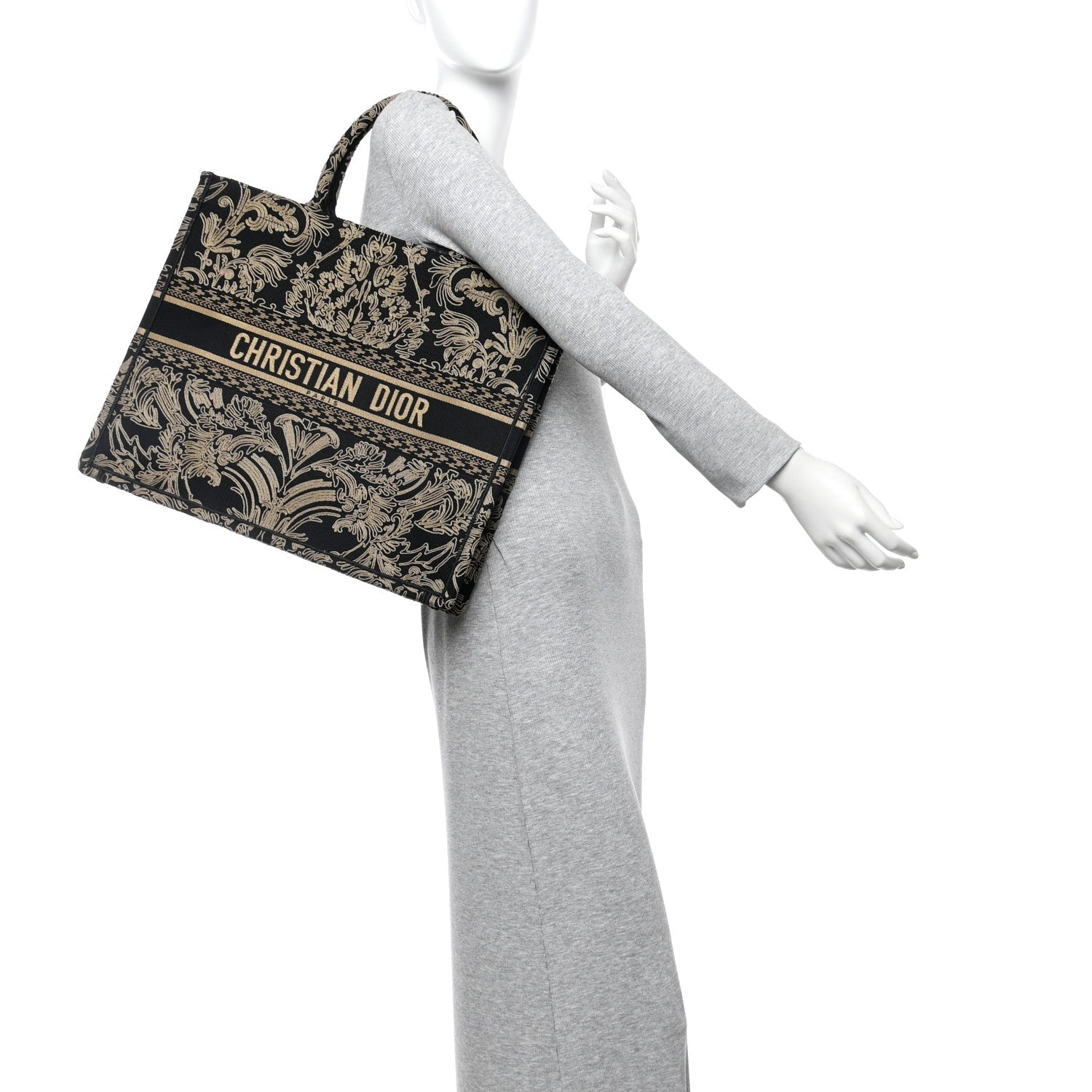 Christian Dior Canvas Embroidered Large Ornamental Cornely Effect Book Tote Black Beige