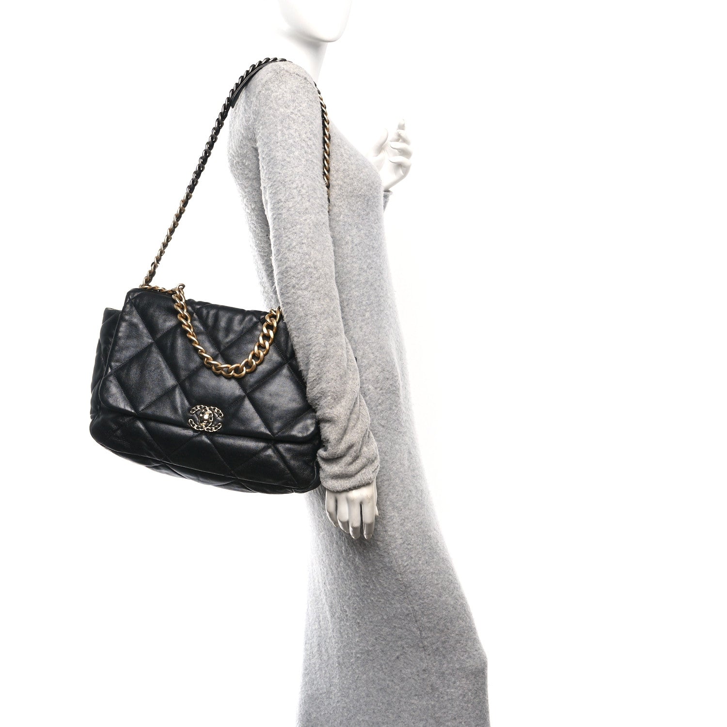Chanel Lambskin Quilted Maxi Chanel 19 Flap Black