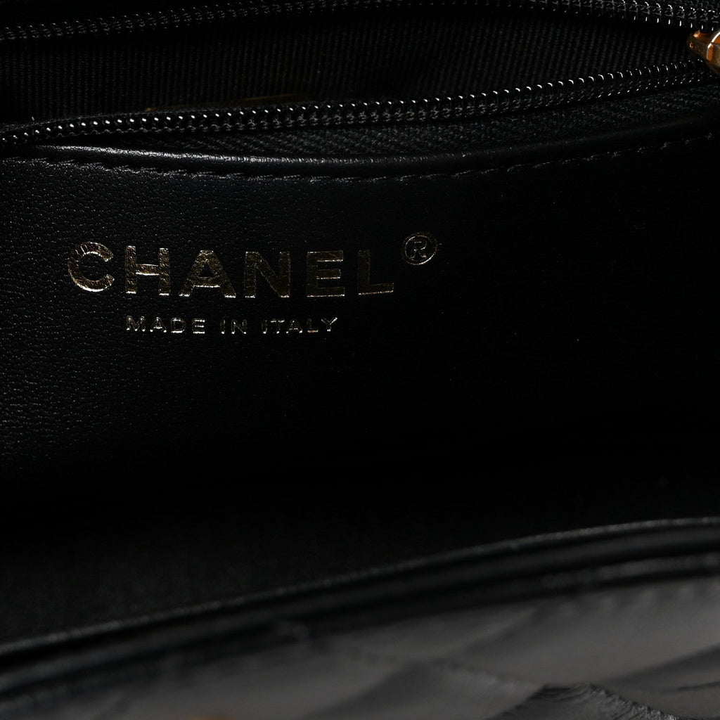 Chanel Shiny Aged Calfskin Quilted Nano Kelly Shopper Black