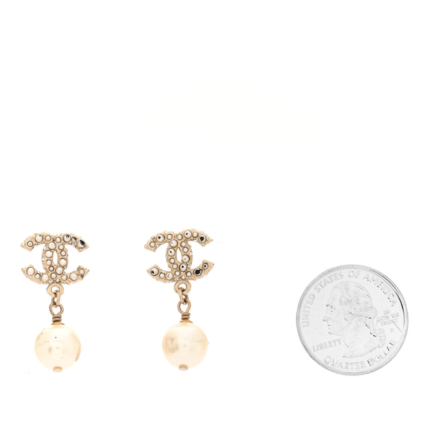 Crystal Pearl CC Drop Earrings Gold