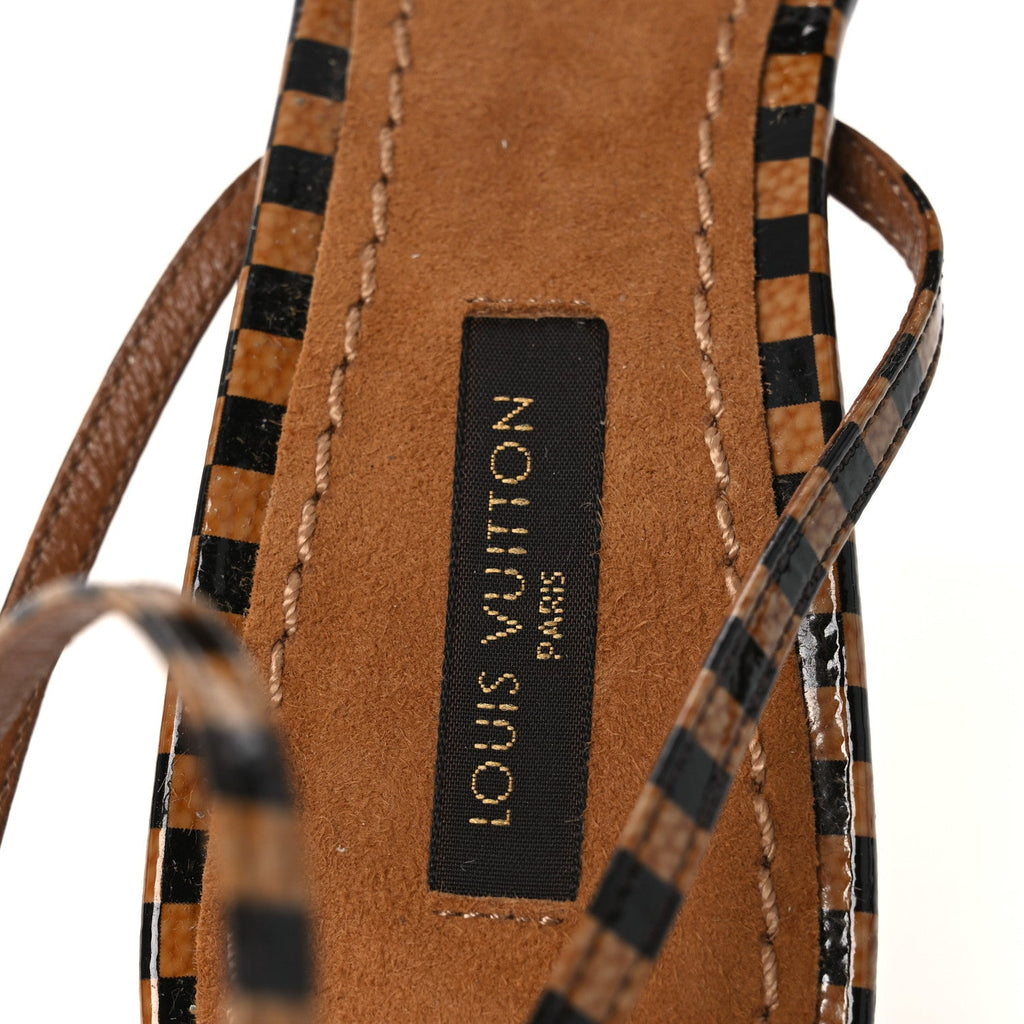 Louis Vuitton Patent Suede Damier Bow Ankle Wrap Sandals 36